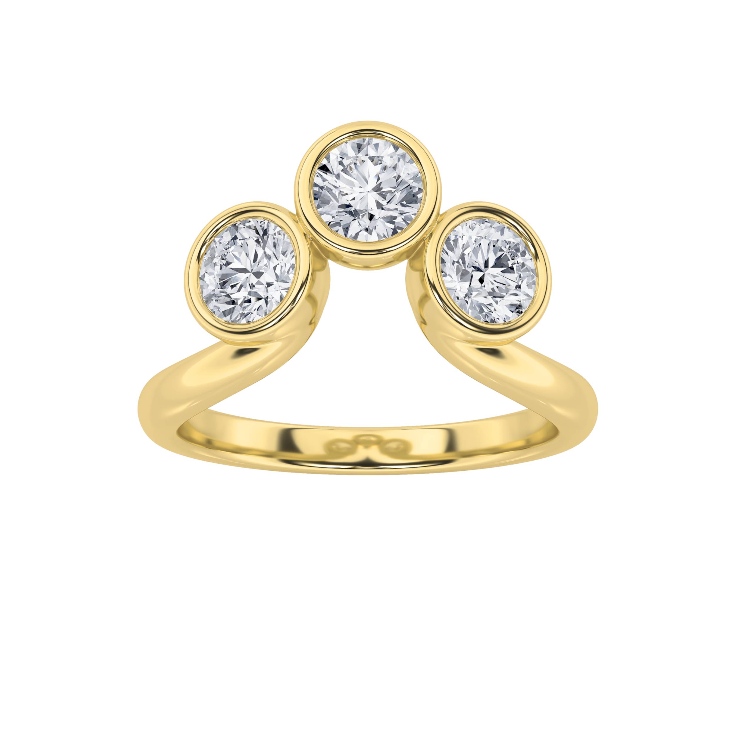 1Cttw Round Shaped Lab Grown Diamond (F/VS) Three Stone Ring in 14K Gold
