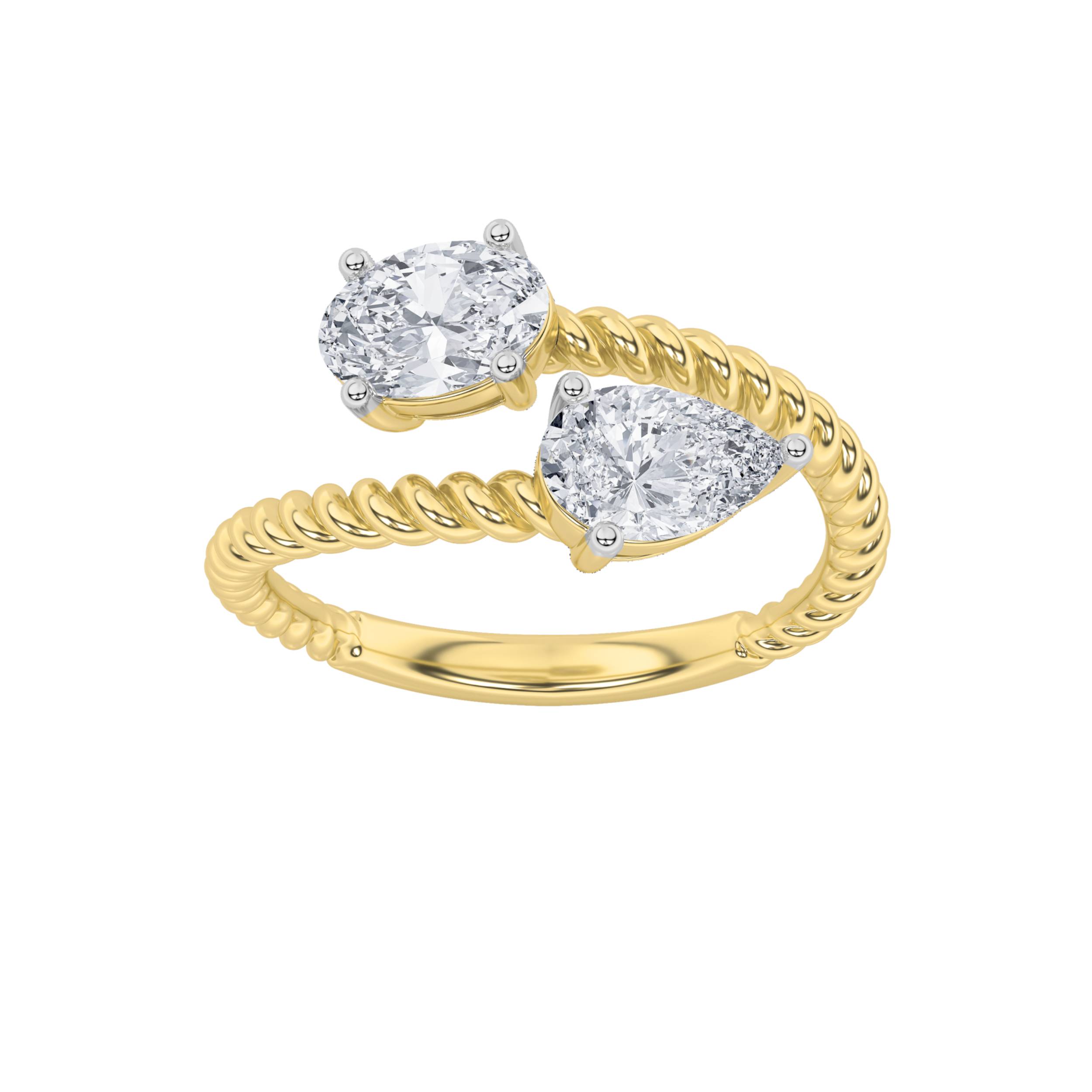 1Cttw Pear Shaped Lab Grown Diamond (F/VS) Bypass Ring in 14K Gold