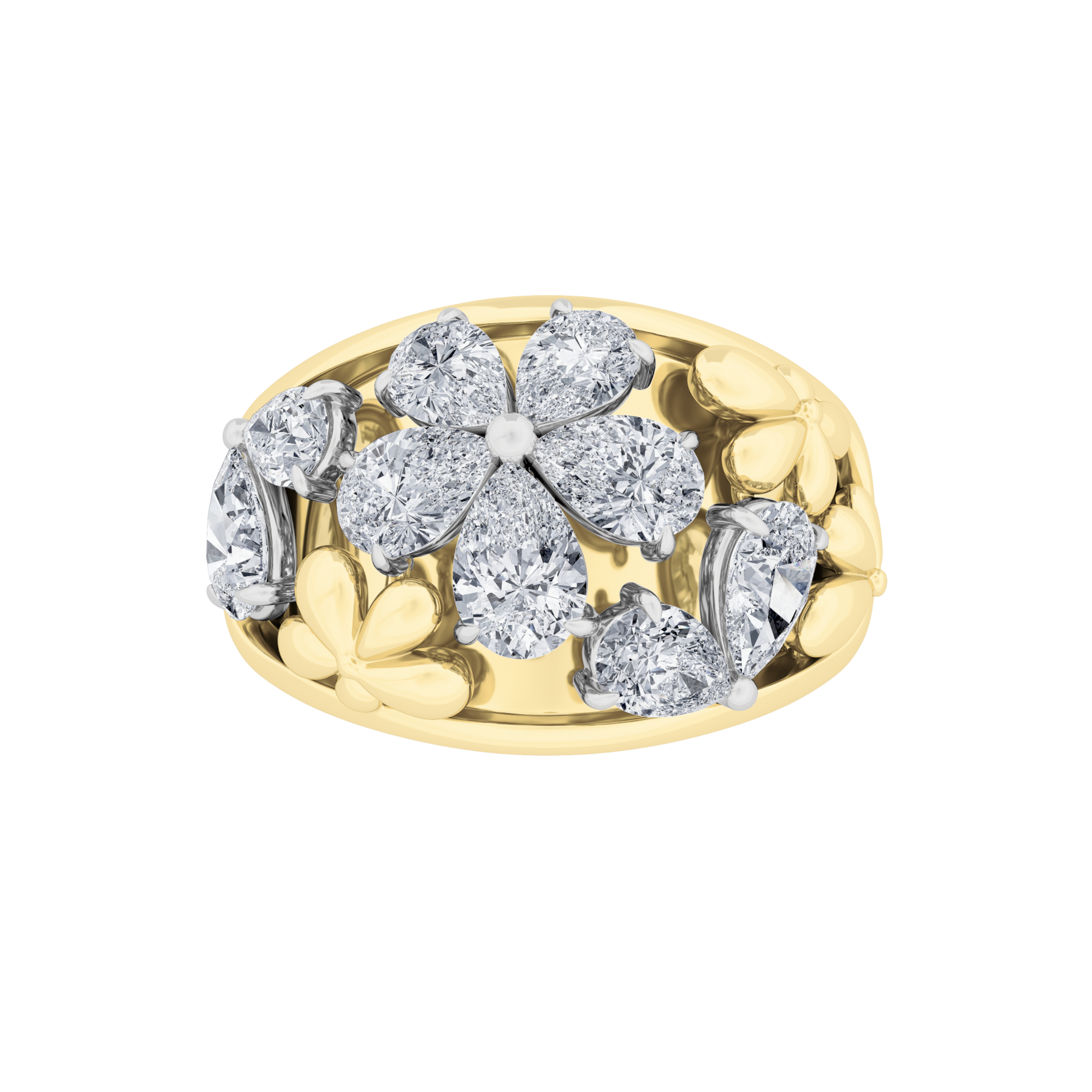 2.5Cttw Pear Shaped Lab Grown Diamond (F/VS) Fancy Flower Ring in 14K Gold