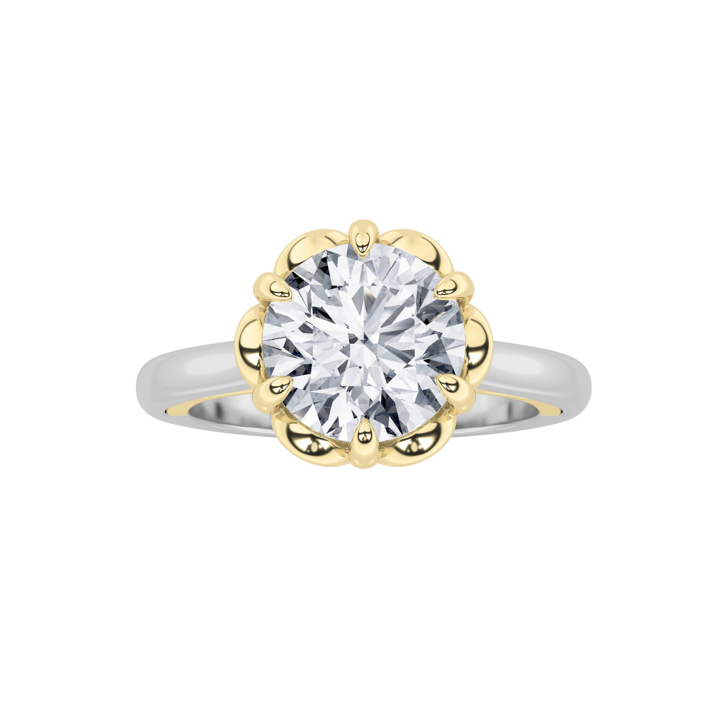 2Cttw Round Shaped Lab Grown Diamond (F/VS) Two Tone Solitaire Engagement Ring in 14K Gold