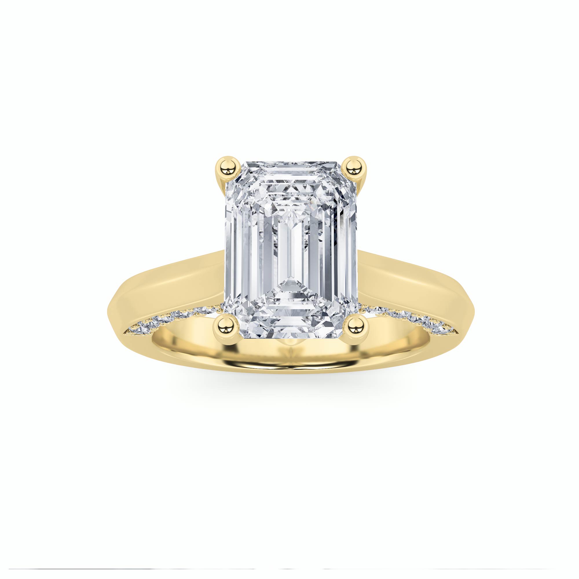 3Cttw Emerald Shaped Lab Grown Diamond (F/VS) Accented Solitaire Engagement Ring in 14K Gold