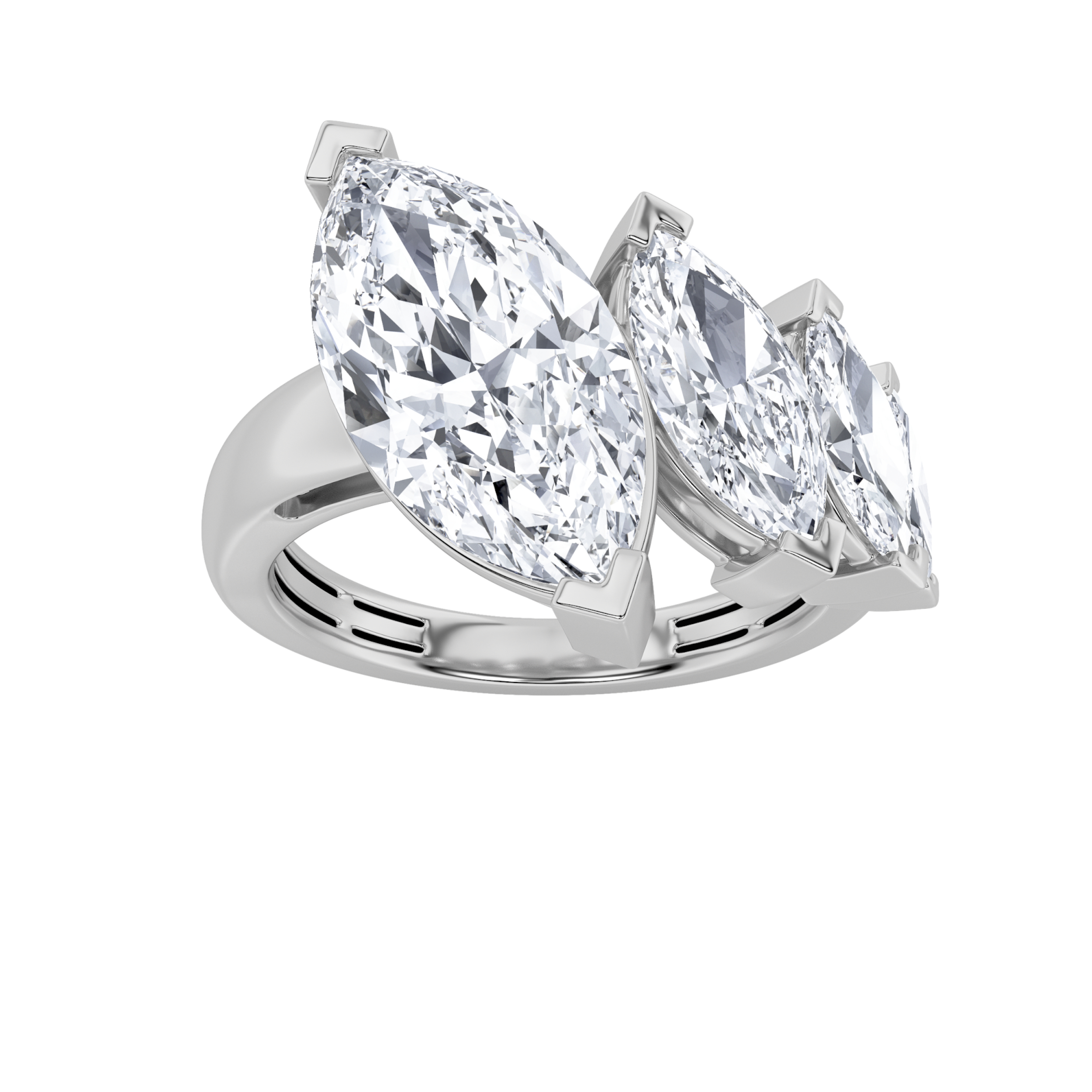 2.5Cttw Marquise Shaped Lab Grown Diamond (F/VS) Four Stone Fashion Ring in 14K Gold
