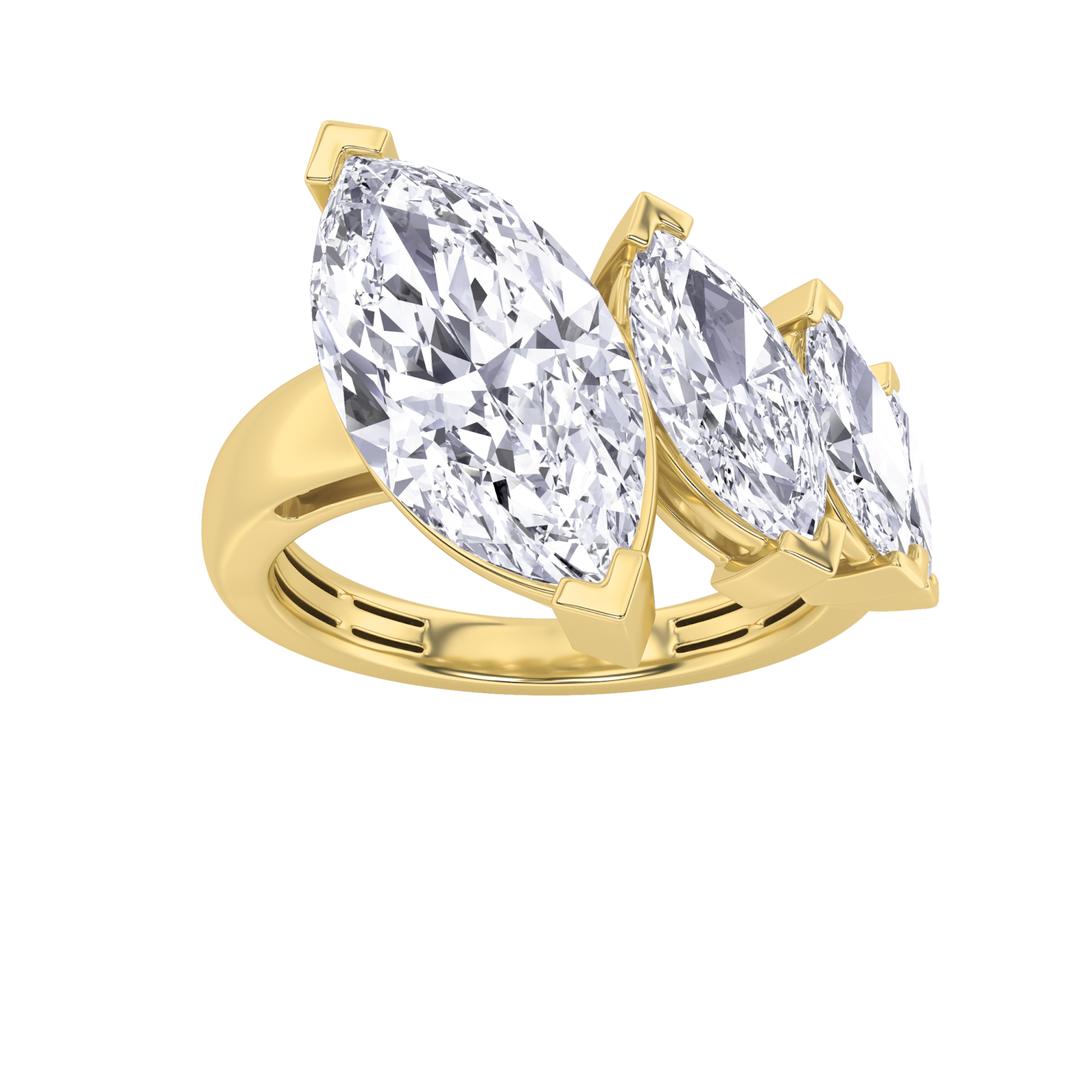 2.5Cttw Marquise Shaped Lab Grown Diamond (F/VS) Four Stone Fashion Ring in 14K Gold