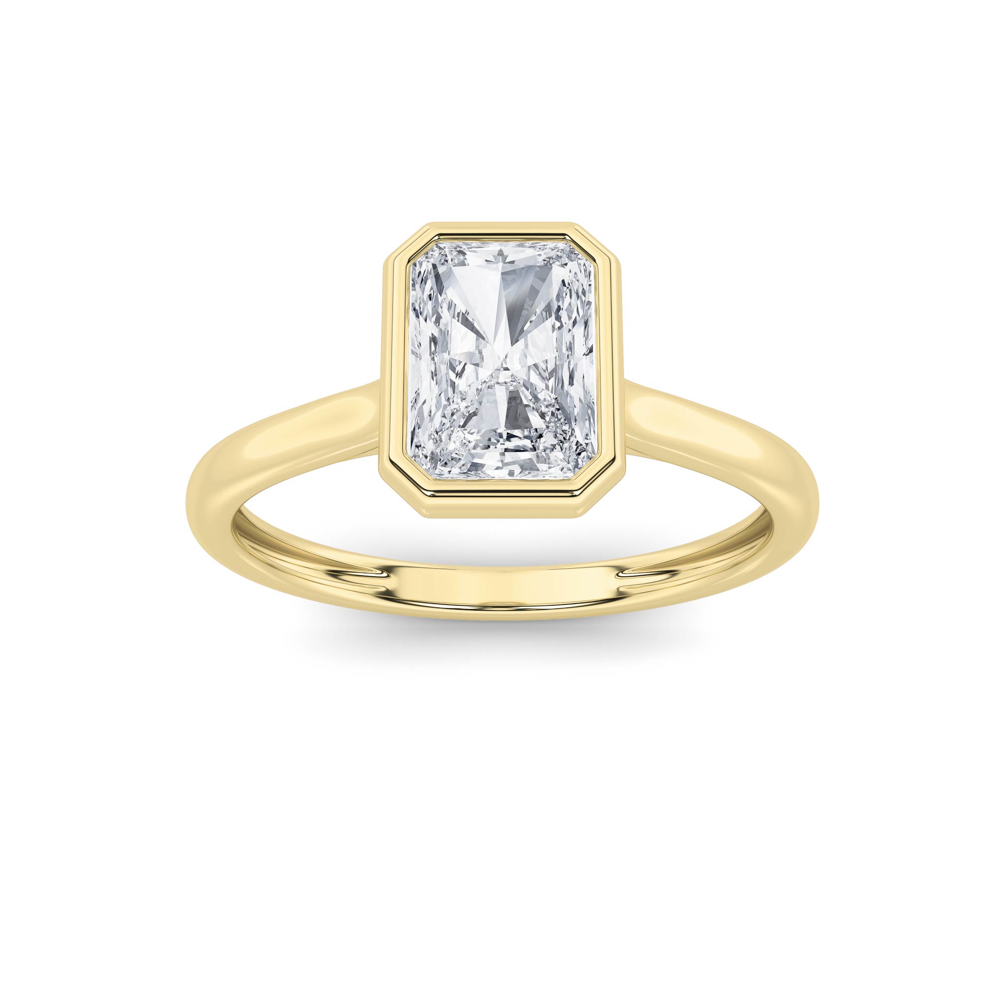 1Cttw Radiant Shaped Lab Grown Diamond (F/VS) Bezel Set Solitaire RING in 14K Gold