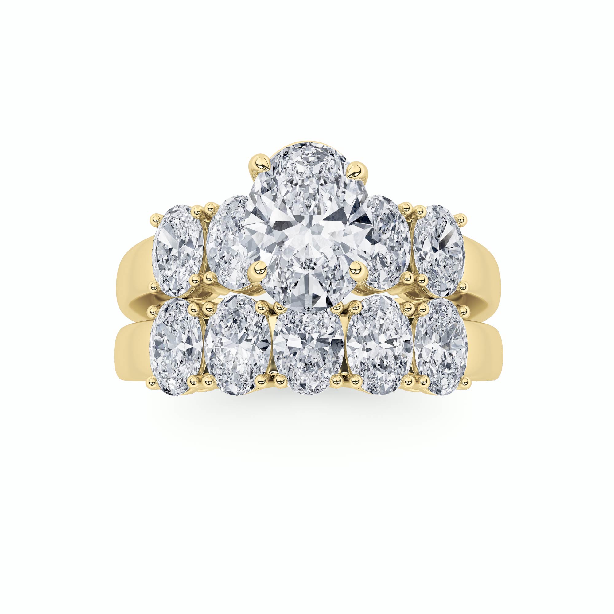 2.5Cttw Oval Shaped Lab Grown Diamond (F/VS) Bridal Set with Matching Band and  Ring in 14K Gold