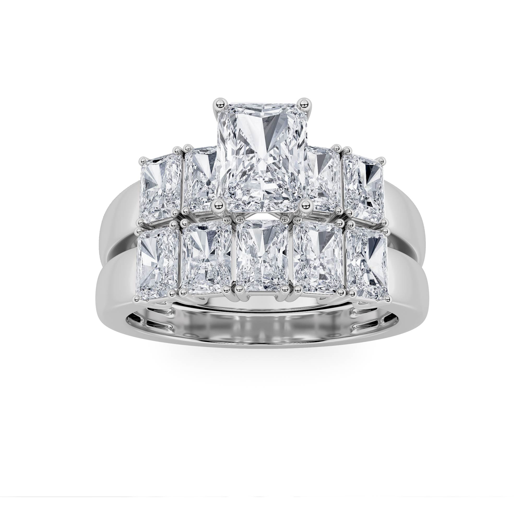 2.5Cttw Radiant Shaped Lab Grown Diamond (F/VS) Bridal Set with Matching Band and  Ring in 14K Gold