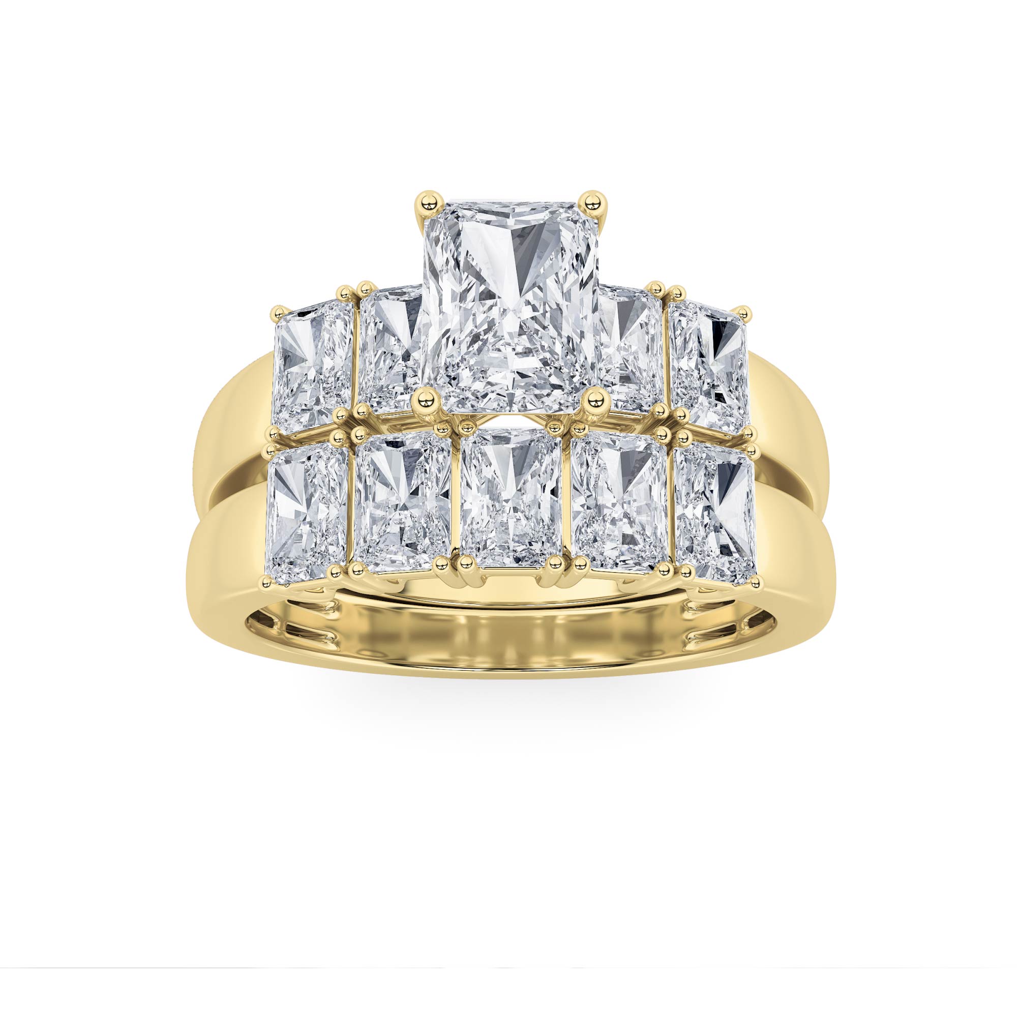 2.5Cttw Radiant Shaped Lab Grown Diamond (F/VS) Bridal Set with Matching Band and  Ring in 14K Gold