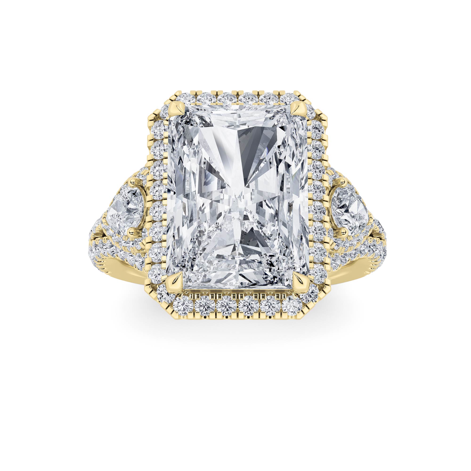 6.25Cttw Radiant Shaped Lab Grown Diamond (F/VS) Bold Accented Statement Engagement Ring in 14K Gold
