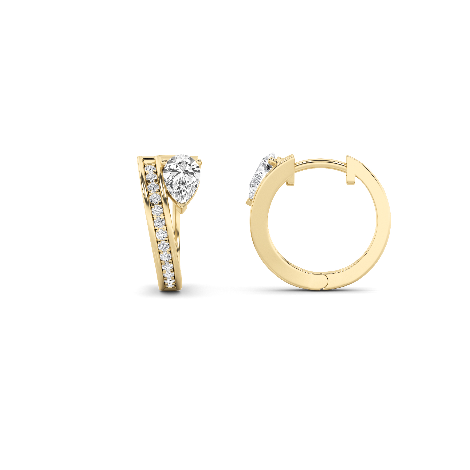 1.25Cttw Pear Shaped Lab Grown Diamond (F/VS) Accented Huggie Earrings in 14K Yellow Gold