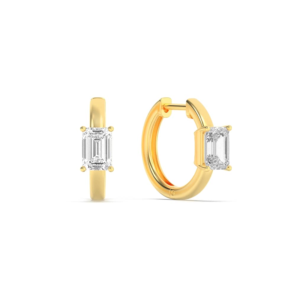 1.5Cttw Emerald Shaped Lab Grown Diamond (F/VS) Accented Huggie Earrings in 14K Yellow Gold