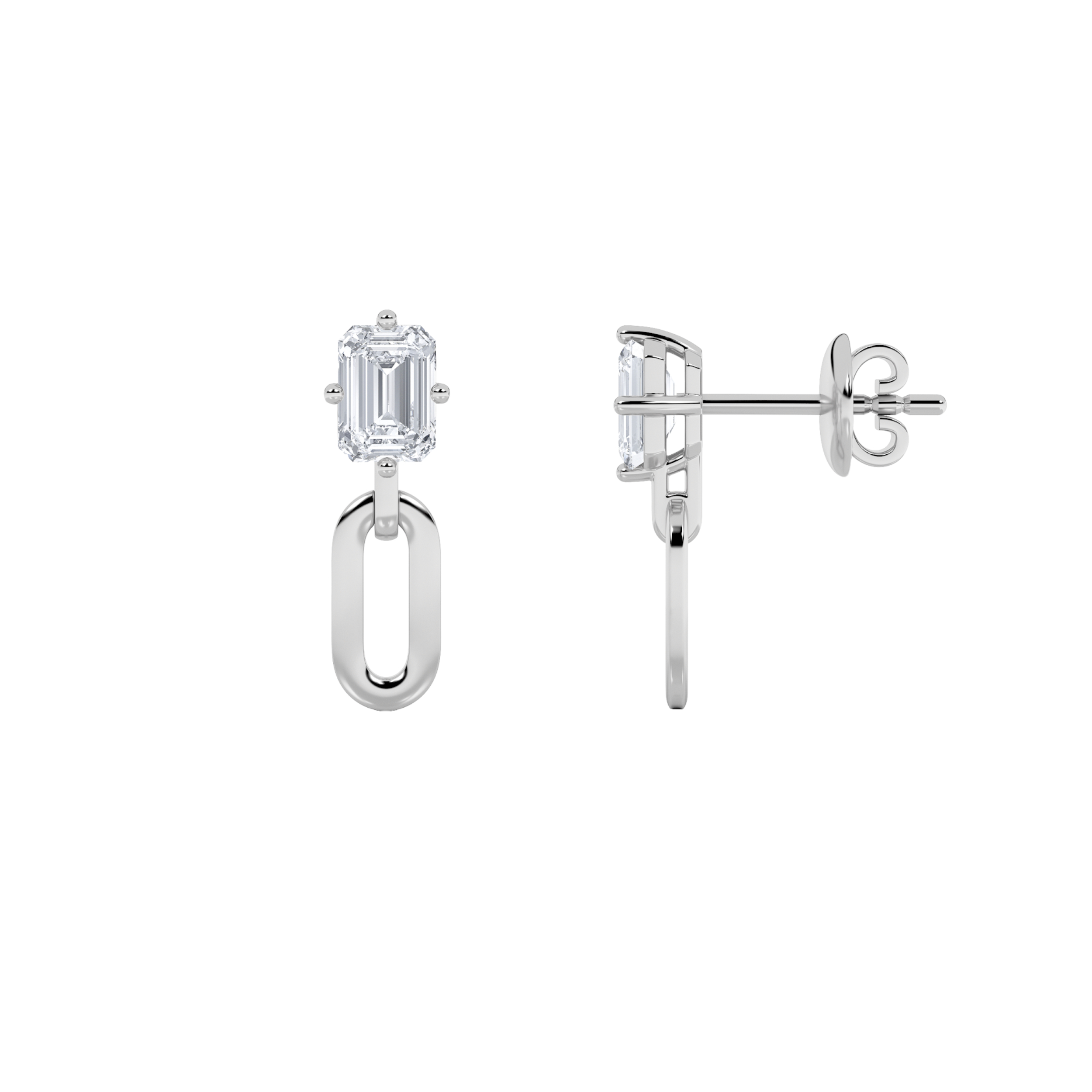 1Cttw Emerald Shaped Lab Grown Diamond (F/VS) Paperclip Dangle Earrings in 14K White Gold