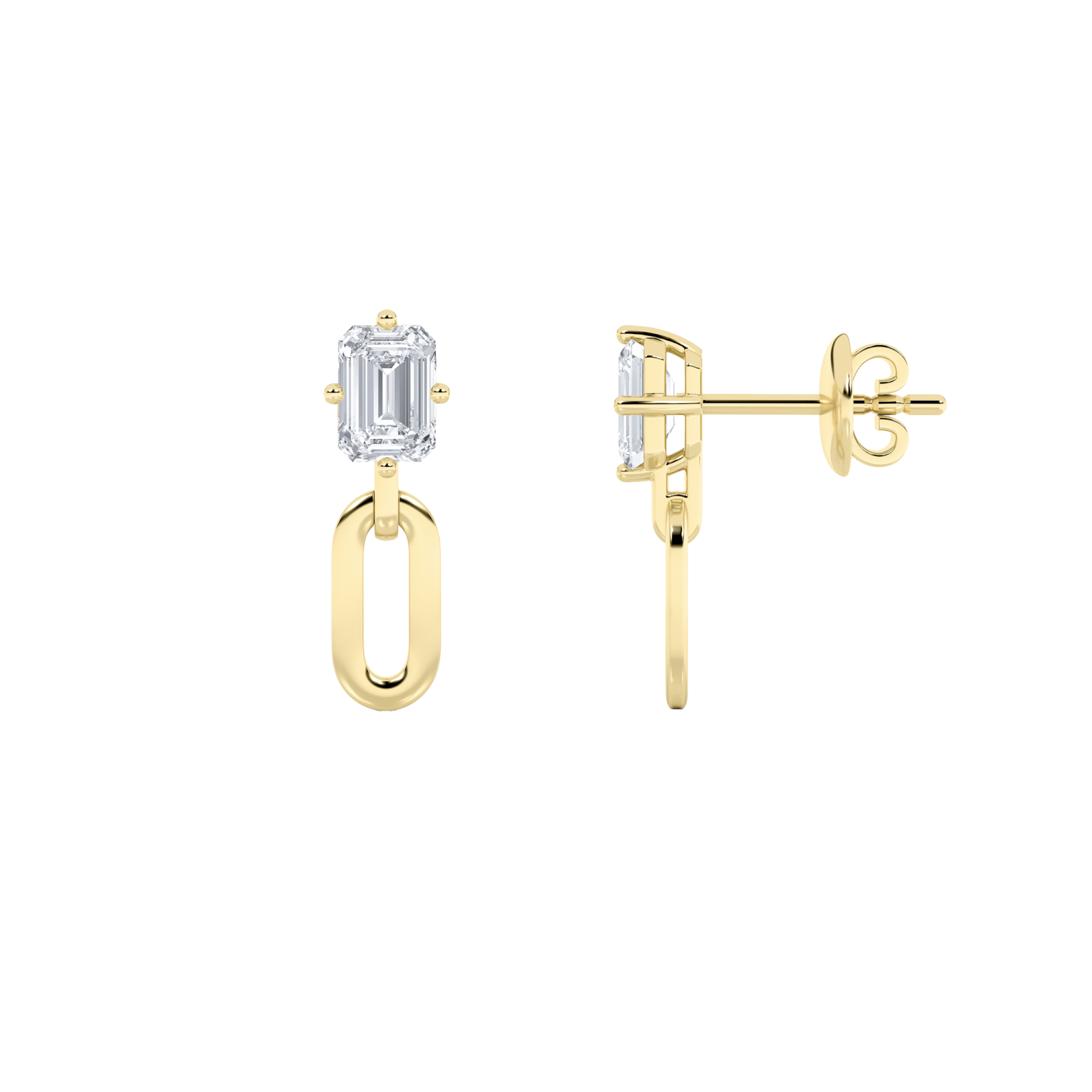 1Cttw Emerald Shaped Lab Grown Diamond (F/VS) Paperclip Dangle Earrings in 14K Yellow Gold