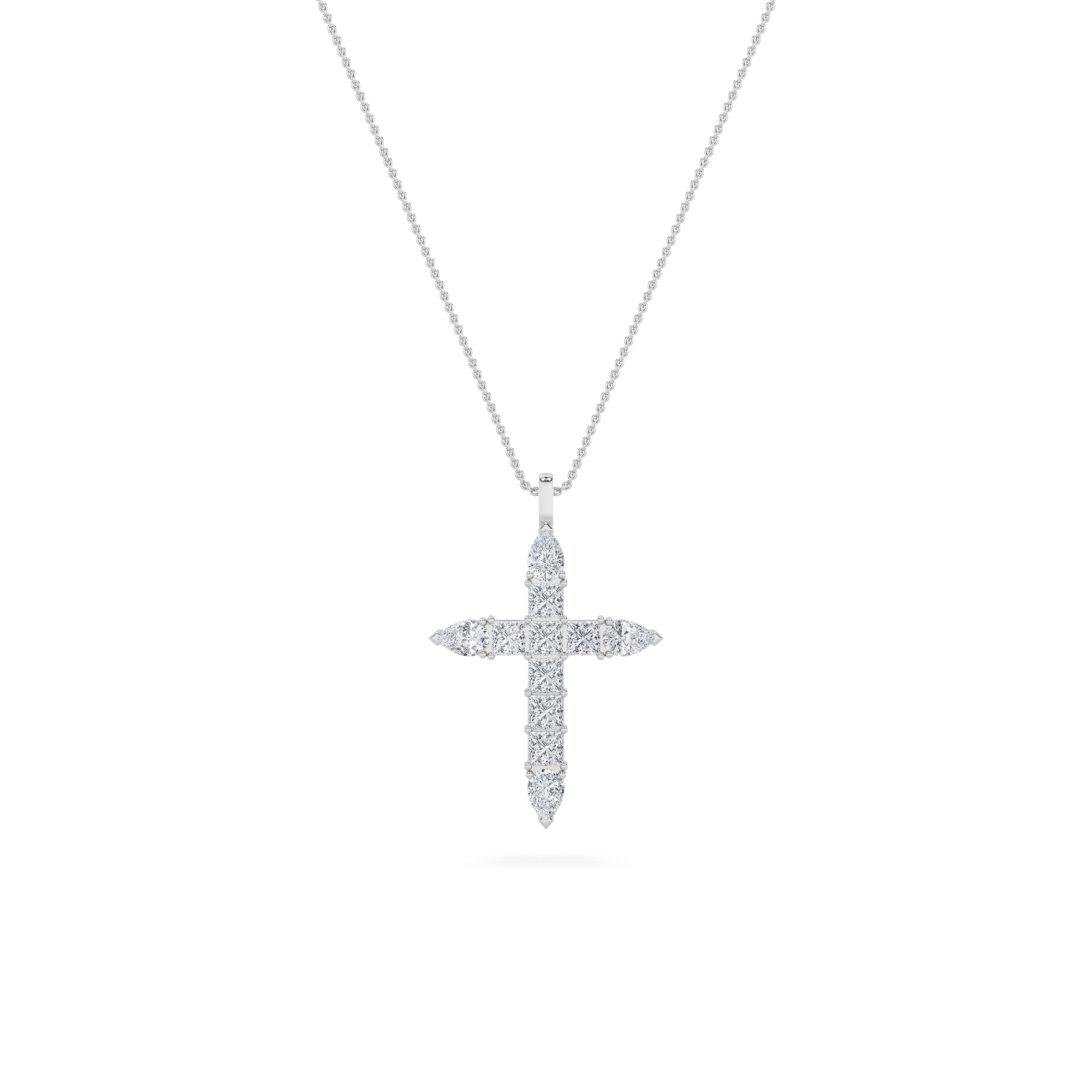 3.5Cttw Pear Shaped Lab Grown Diamond (F/VS) Cross Pendant in 14K White Gold
