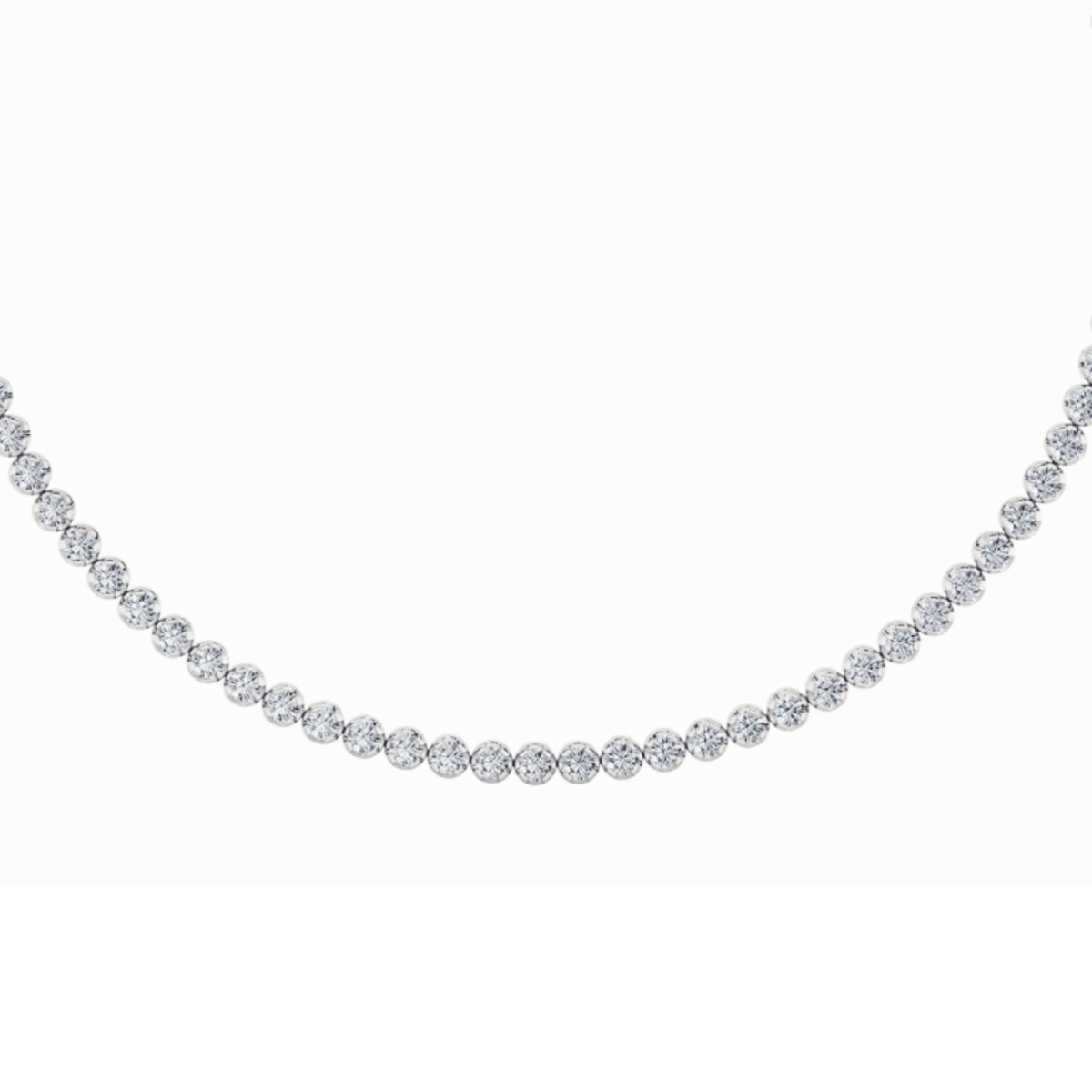 15Cttw Round Shaped Lab Grown Diamond (F/VS) Bezel Set Tennis Necklace in 14K White Gold