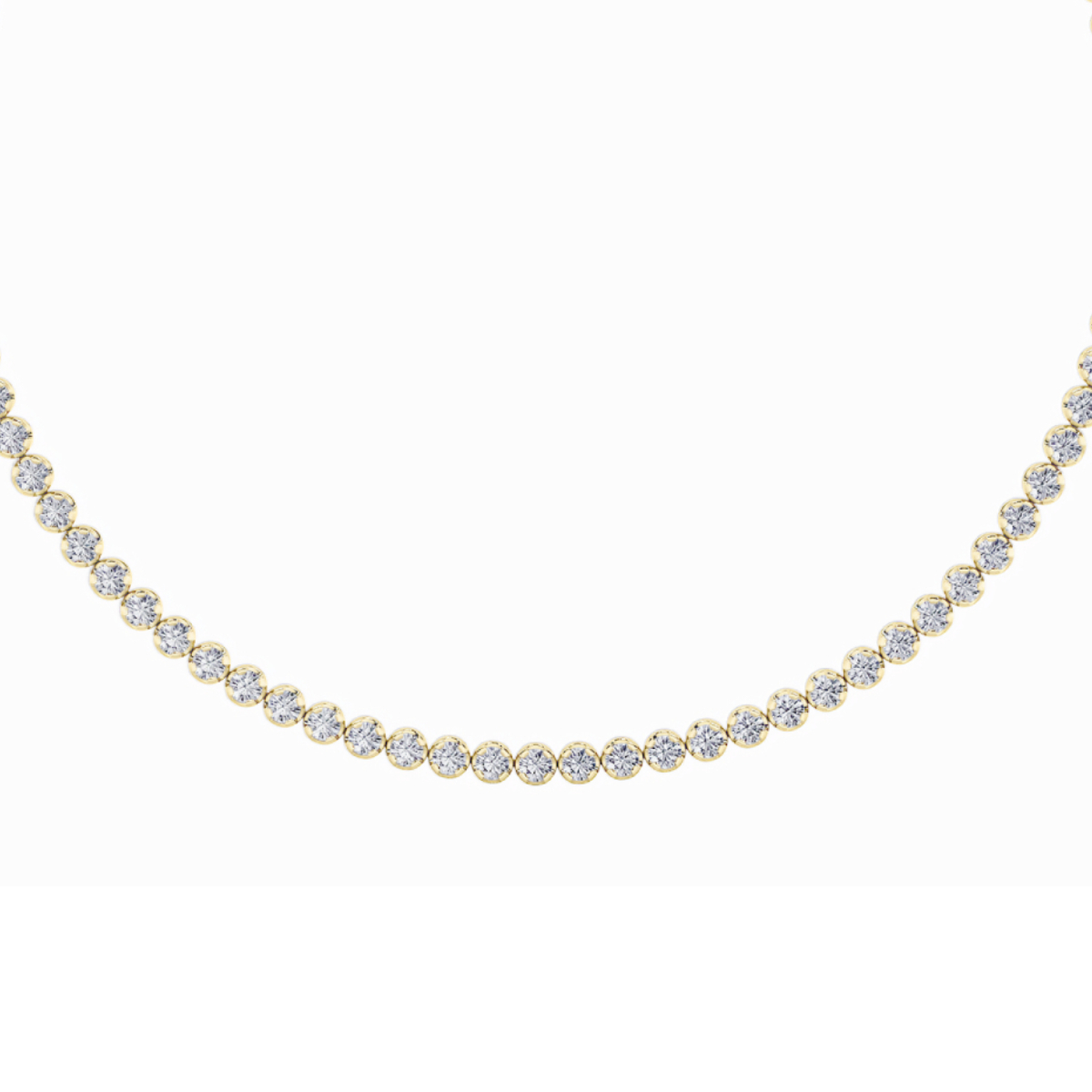 15Cttw Round Shaped Lab Grown Diamond (F/VS) Bezel Set Tennis Necklace in 14K Yellow Gold