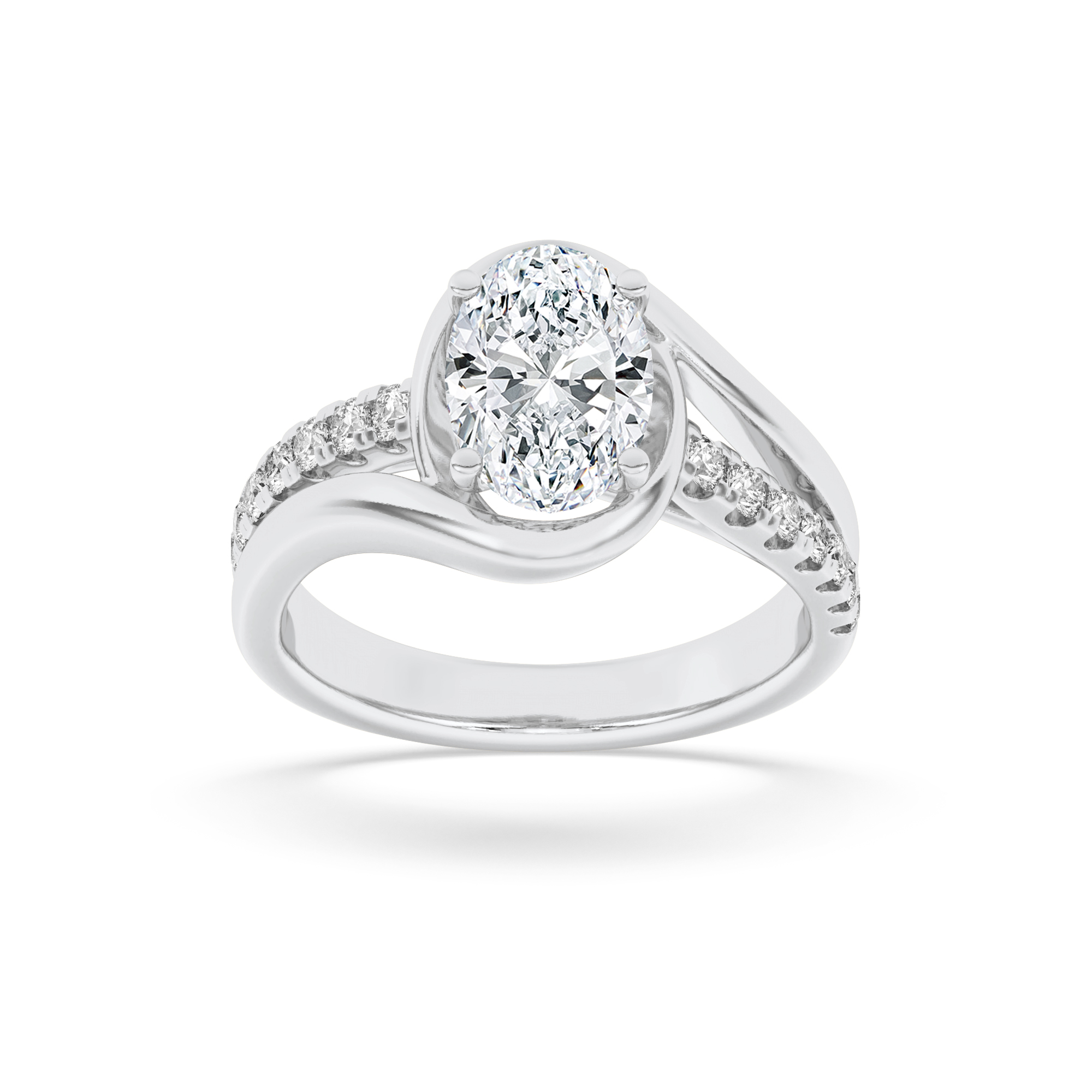 3.5Cttw Oval Shaped Lab Grown Diamond (F/VS) Swirl Shank Accented Engagement RING in 14K Gold