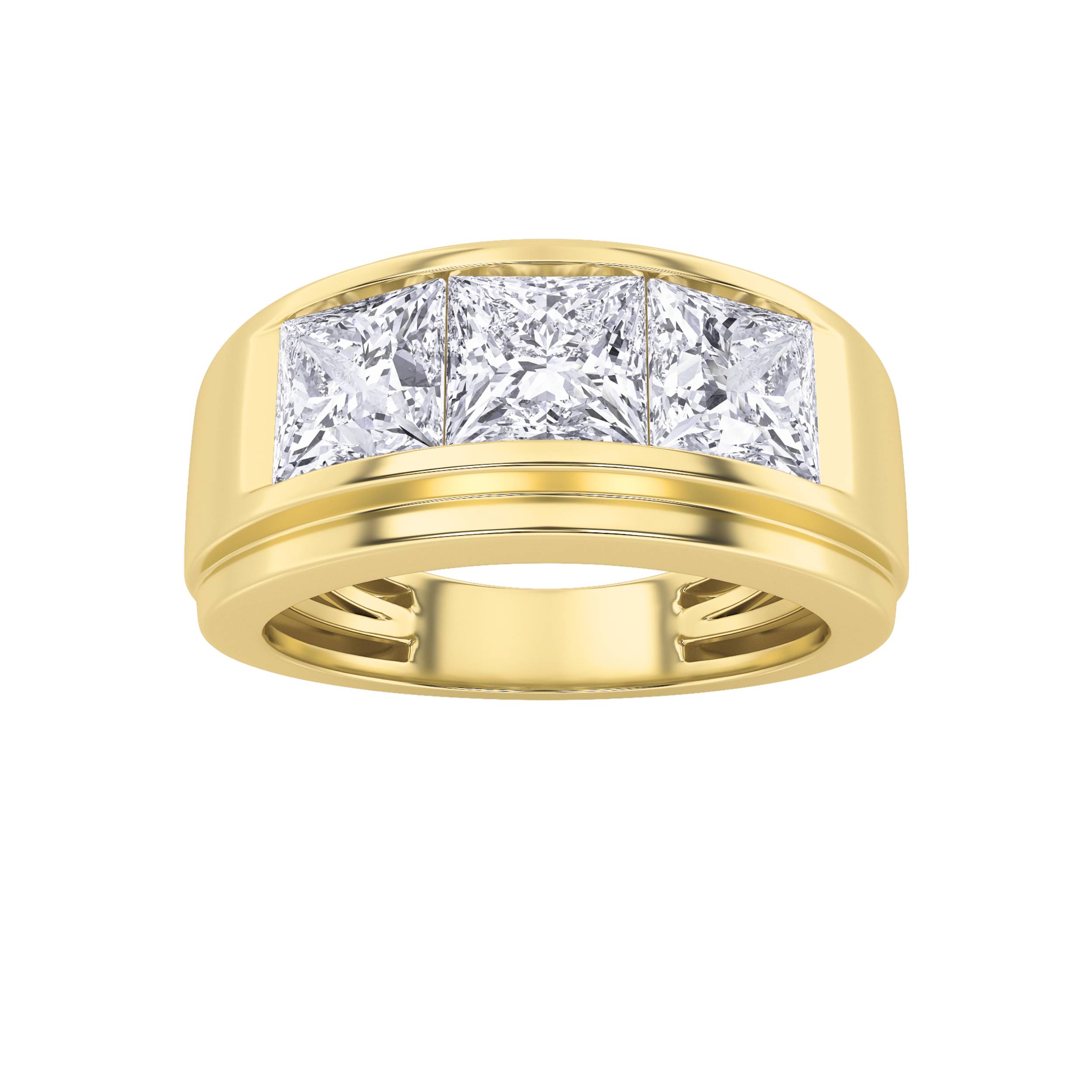 3Cttw Princess Shaped Lab Grown Diamond (F/VS) Mens Ring in 14K Yellow Gold