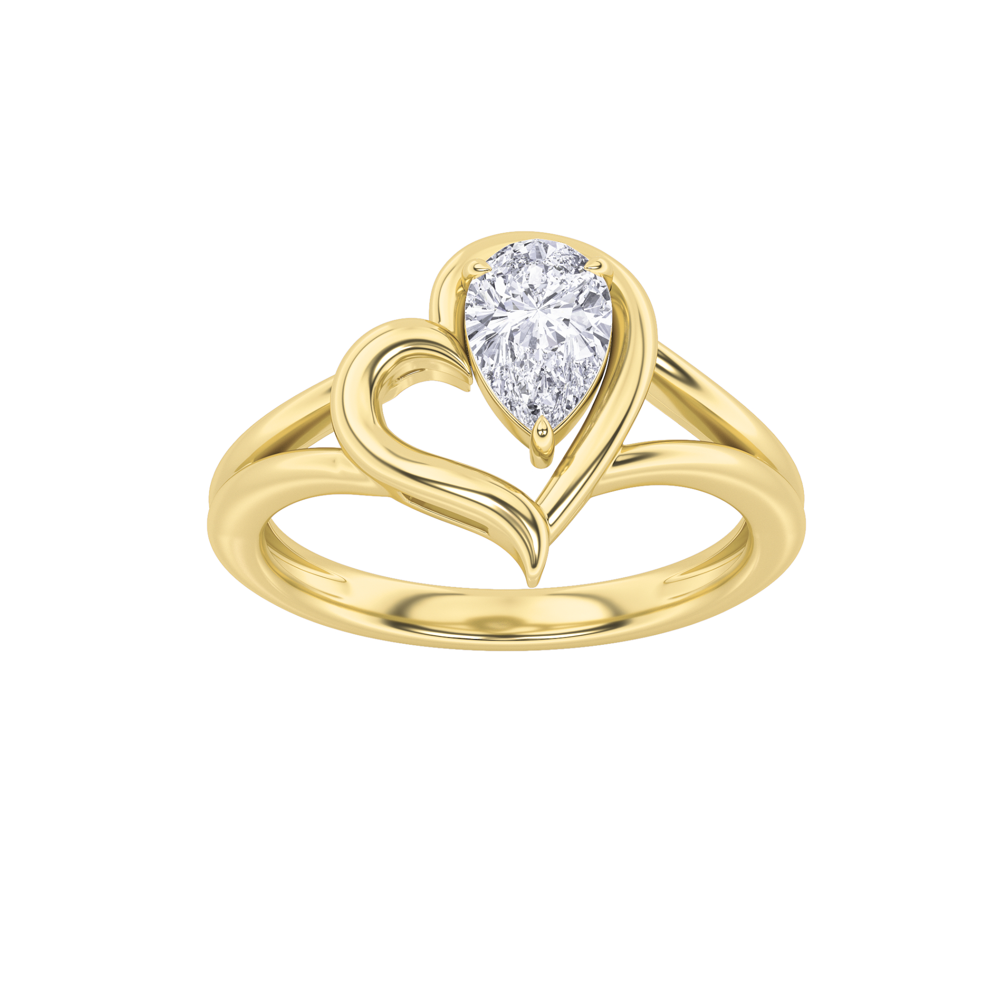 0.5Cttw Pear Shaped Lab Grown Diamond (F/VS) Heart Ring in 14K Yellow Gold