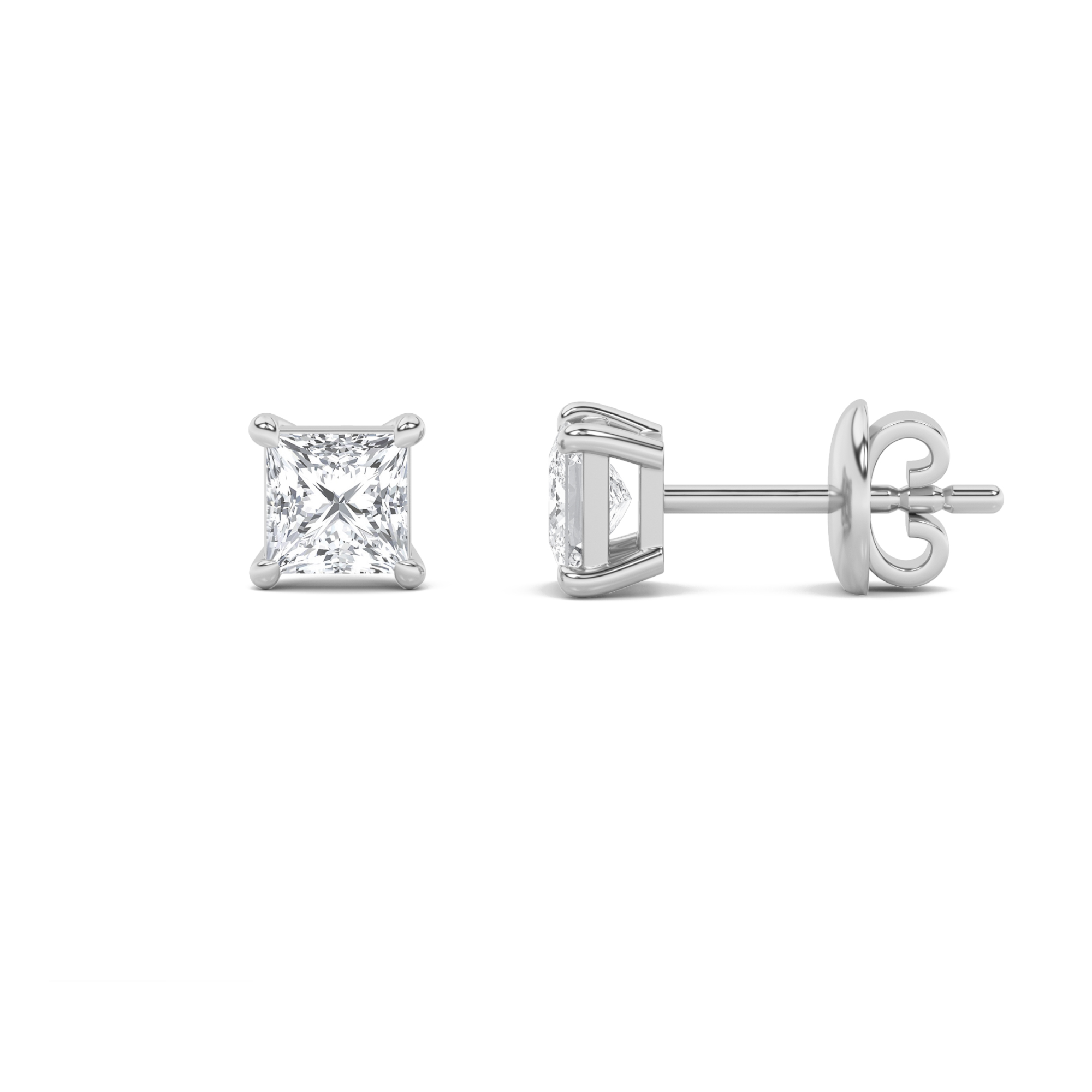 3Cttw Princess Shaped Lab Grown Diamond (F/VS) Classic Basket Set Stud Earrings in 14K Gold