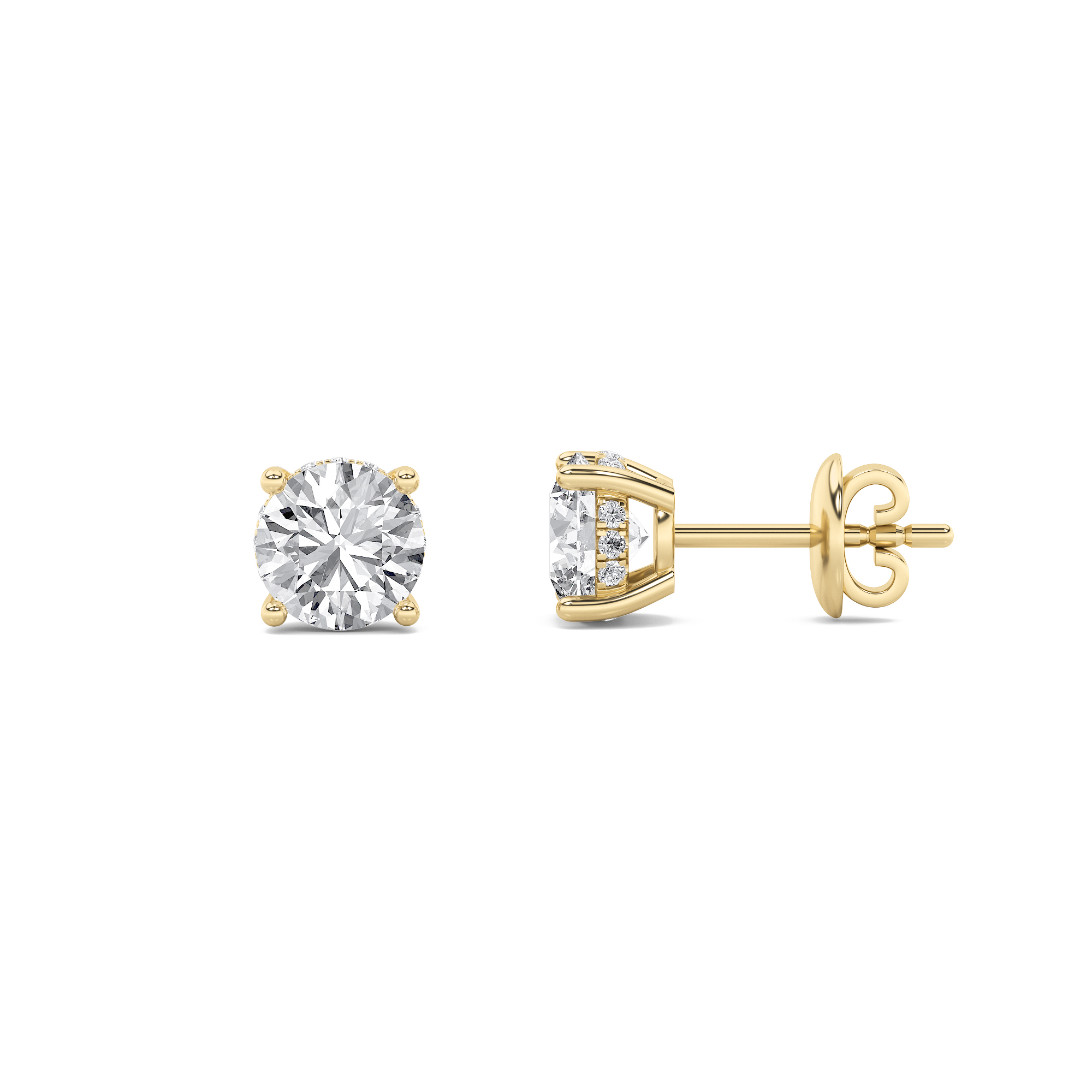 1Cttw Round Shaped Lab Grown Diamond (F/VS) Hidden Halo Stud Earrings in 14K Gold