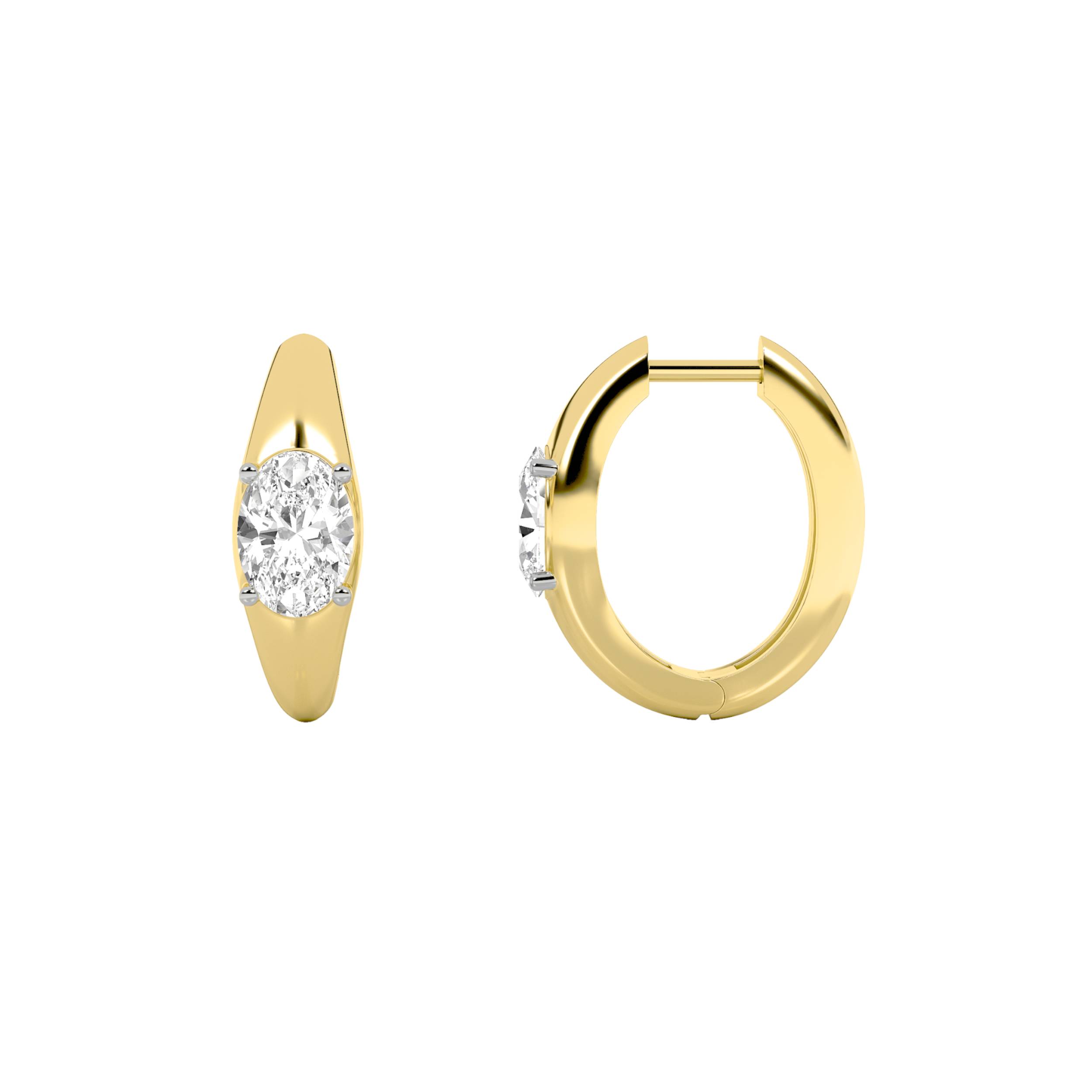 2Cttw Oval Shaped Lab Grown Diamond (F/VS) Huggie Earrings in 14K Gold
