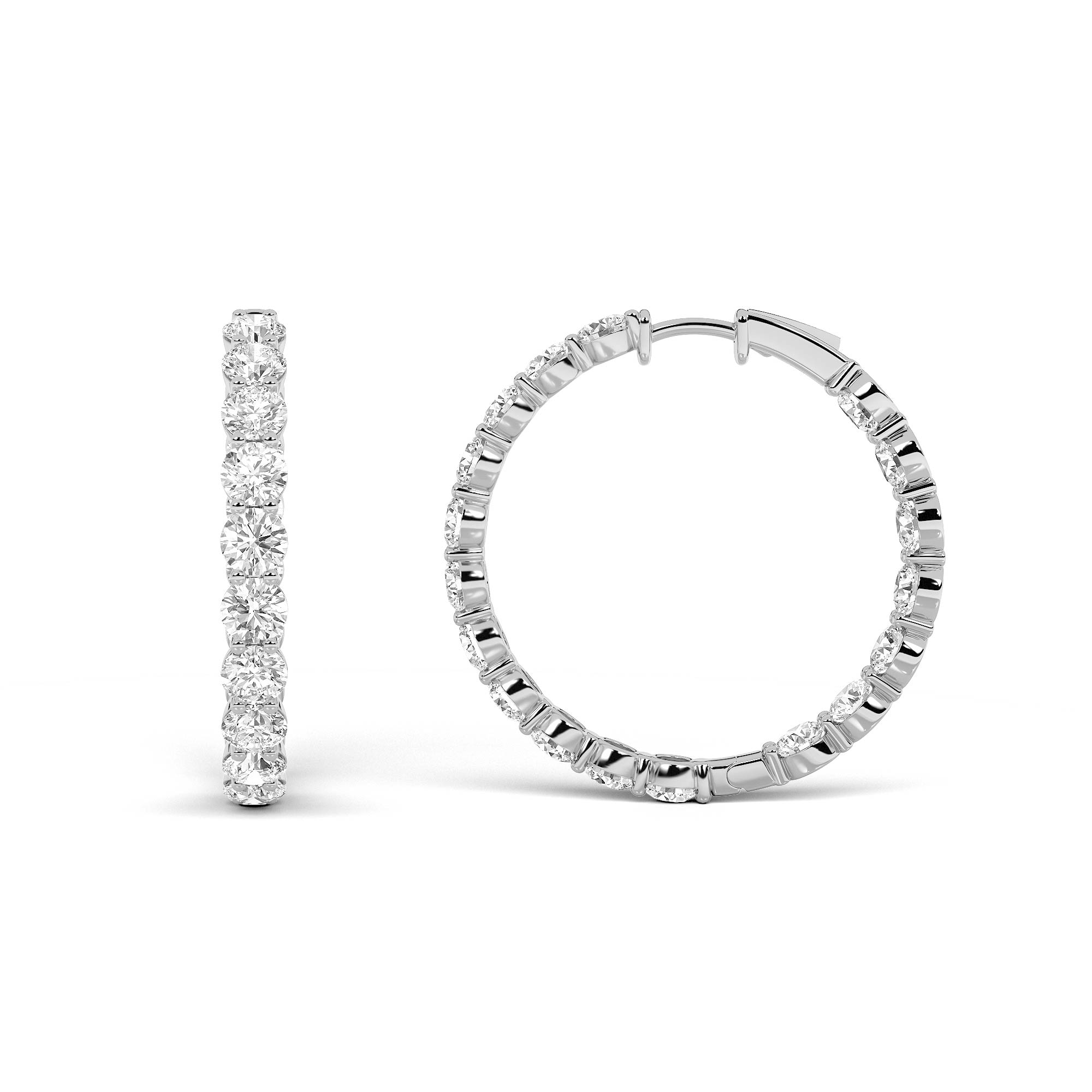 10Cttw Round Shaped Lab Grown Diamond Inside Out Hoop Earrings in 14K Gold (F/VS)