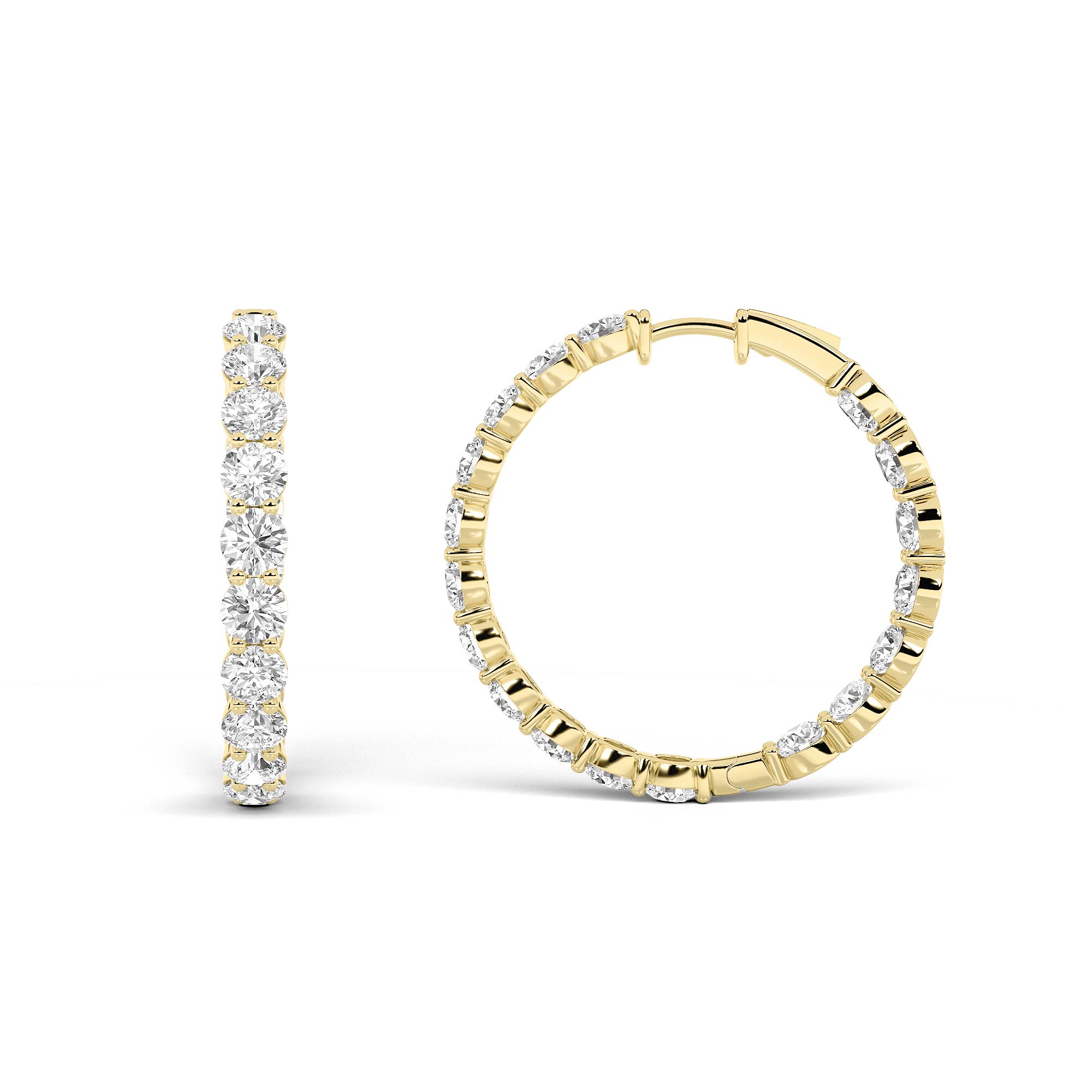 10Cttw Round Shaped Lab Grown Diamond Inside Out Hoop Earrings in 14K Gold (F/VS)