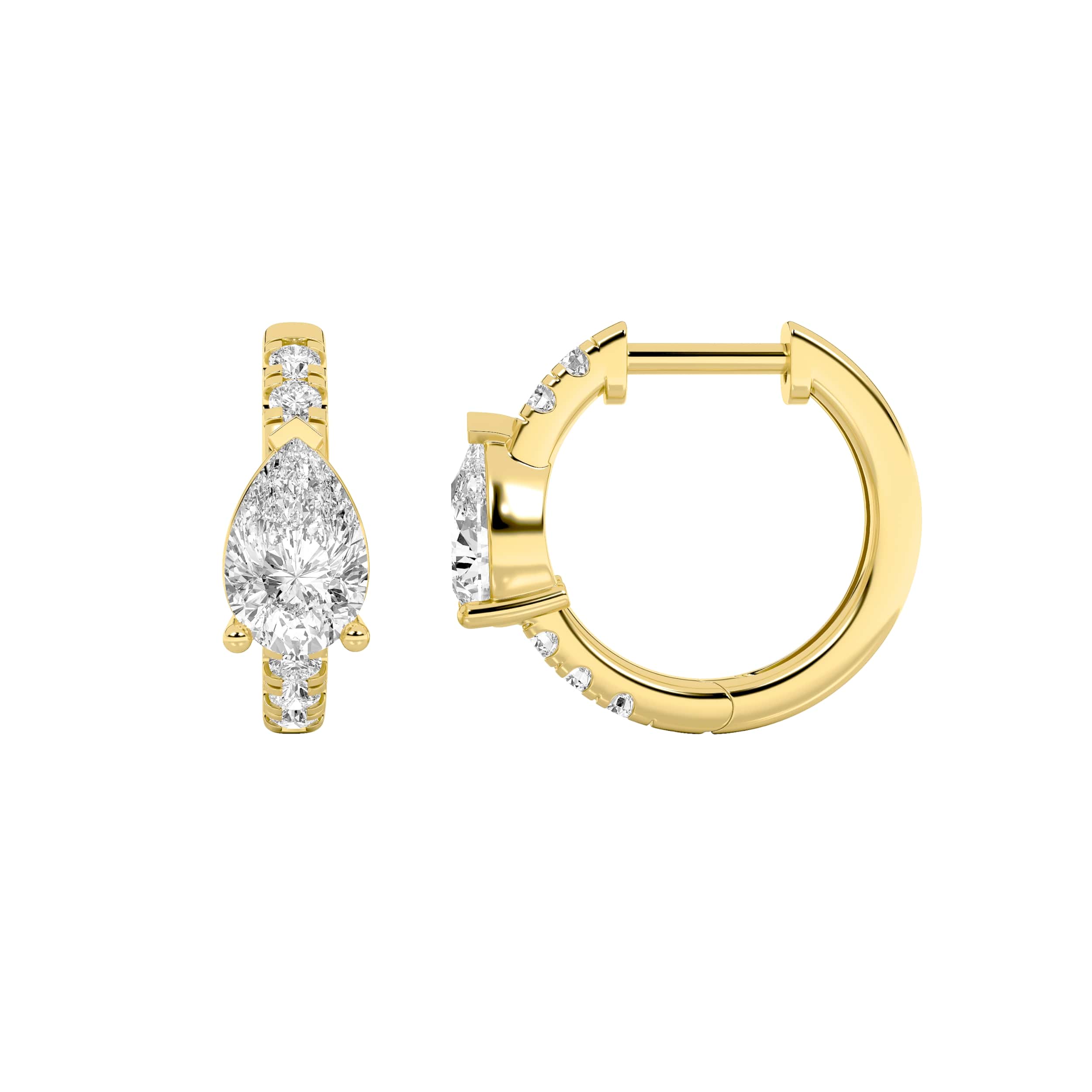 1.5Cttw Pear Shaped Lab Grown Diamond (F/VS) Solitare Accent Huggie Earrings in 14K Gold