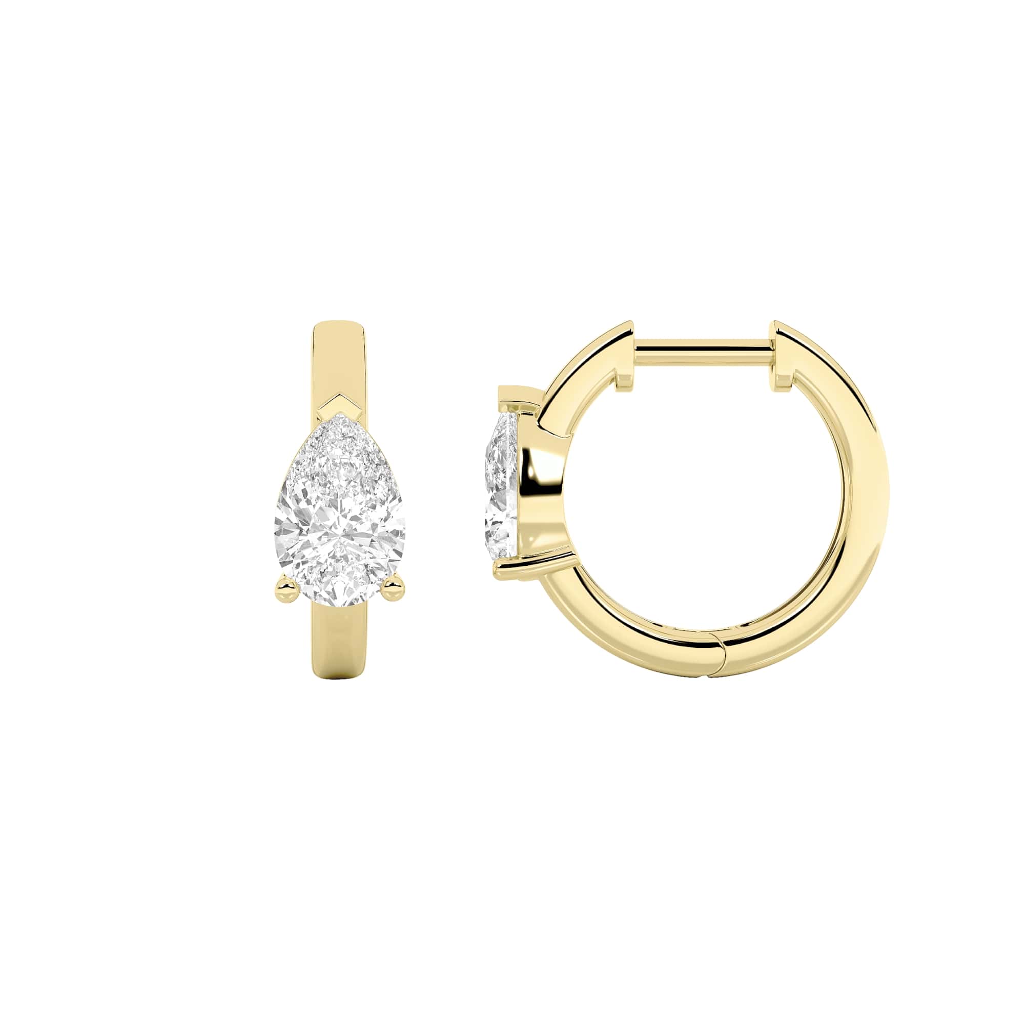 1.5Cttw Pear Shaped Lab Grown Diamond (F/VS) Solitaire Huggie Earrings in 14K Gold