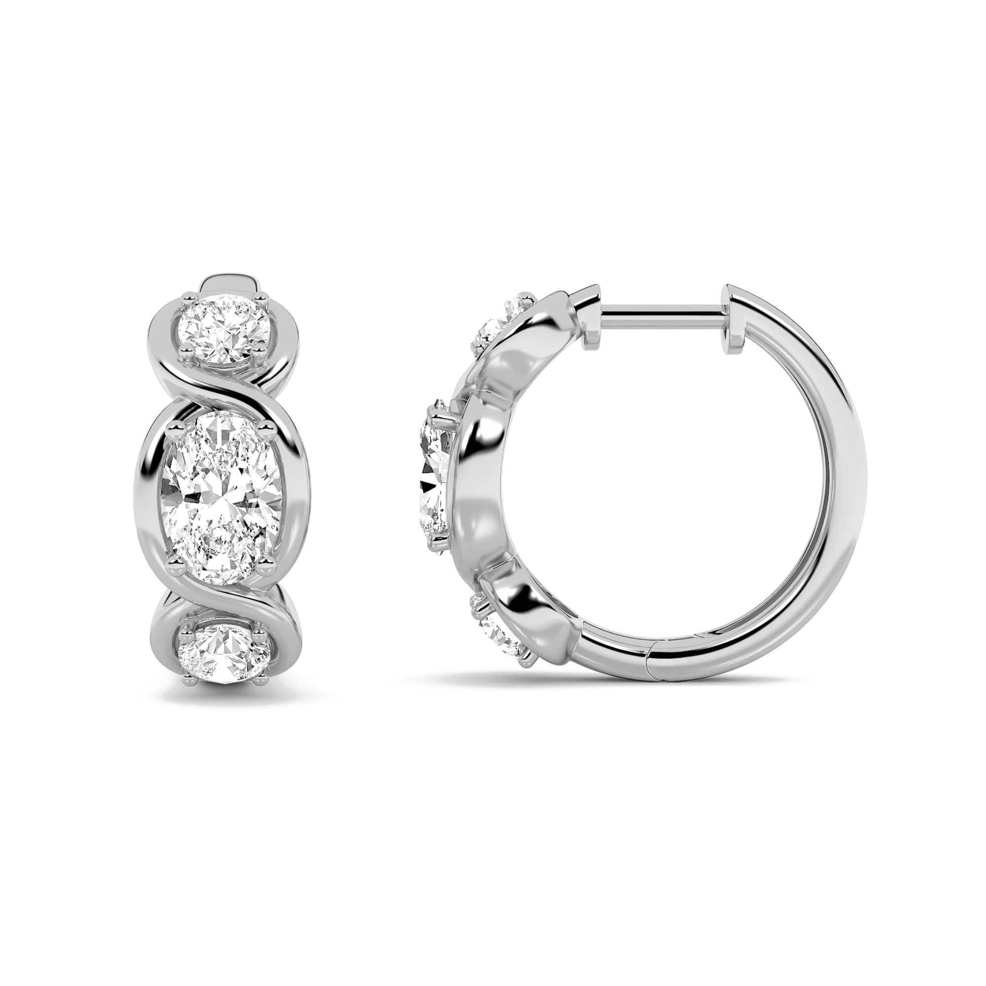 2.5Cttw Oval Shaped Lab Grown Diamond (F/VS) Three Stone Huggie Earrings in 14K Gold