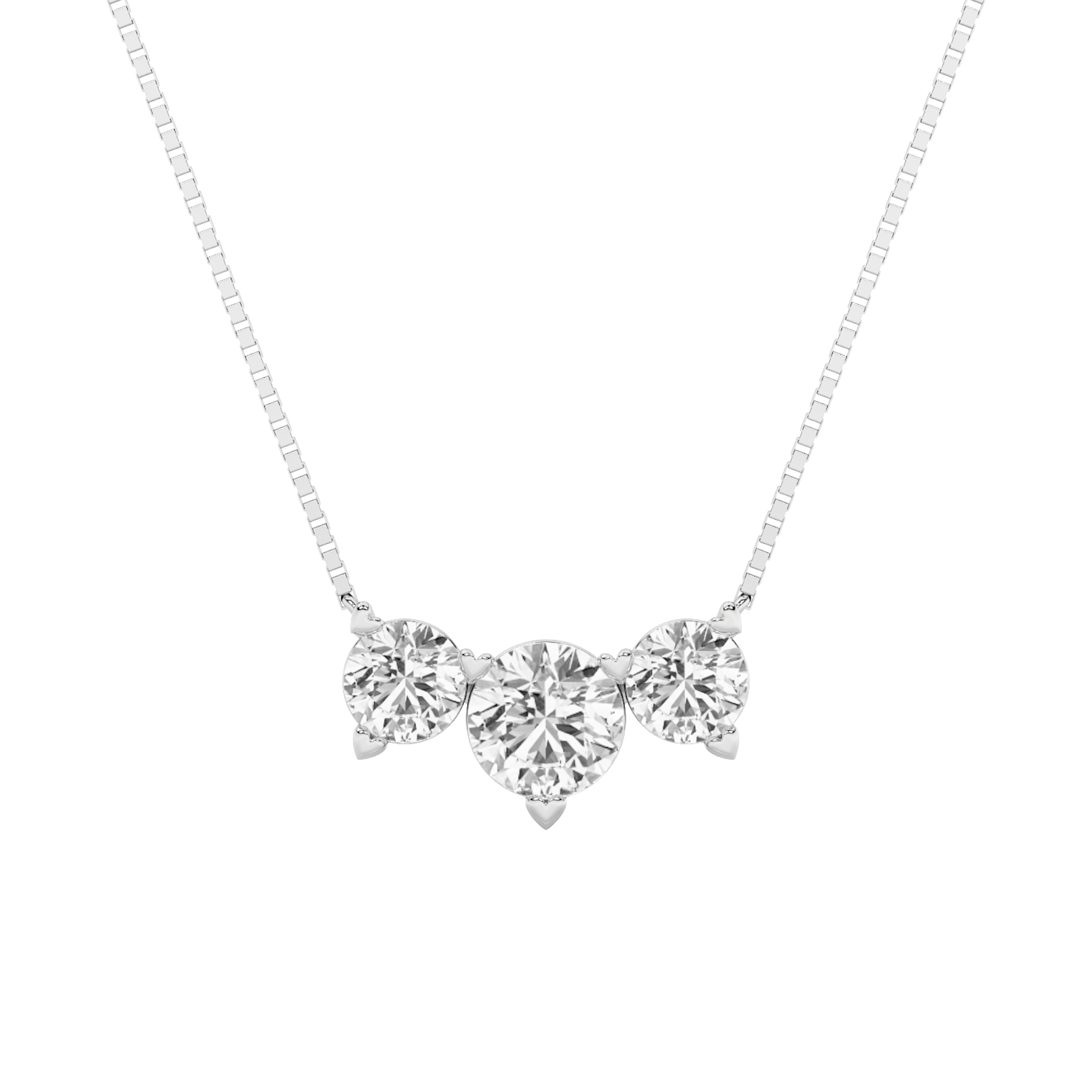 2Cttw Round Shaped Lab Grown Diamond (F/VS) Three Stone Necklace in 14K Gold