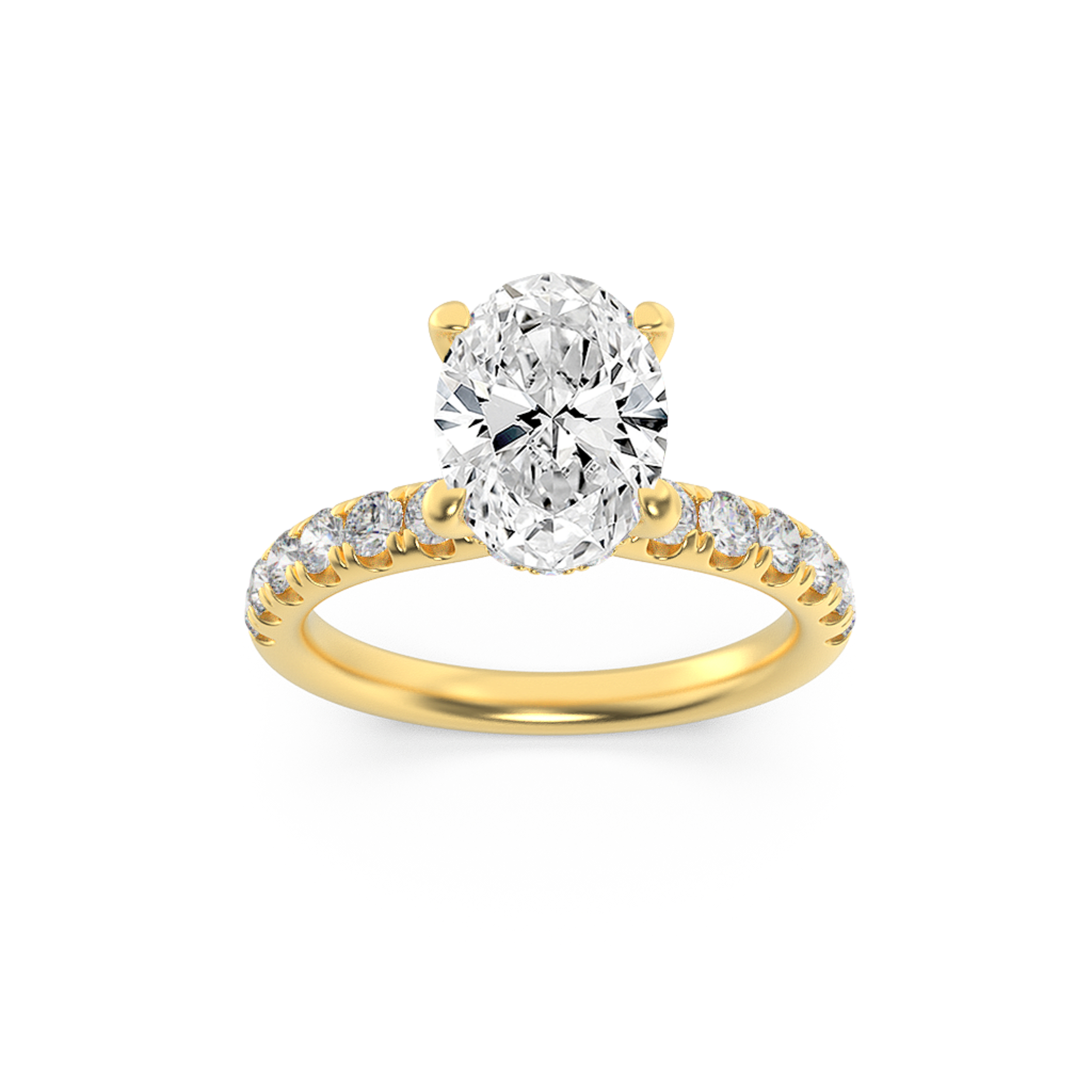 2Cttw Oval Shaped Lab Grown Diamond (F/VS) Hidden Halo Accented Ring in 14K Gold