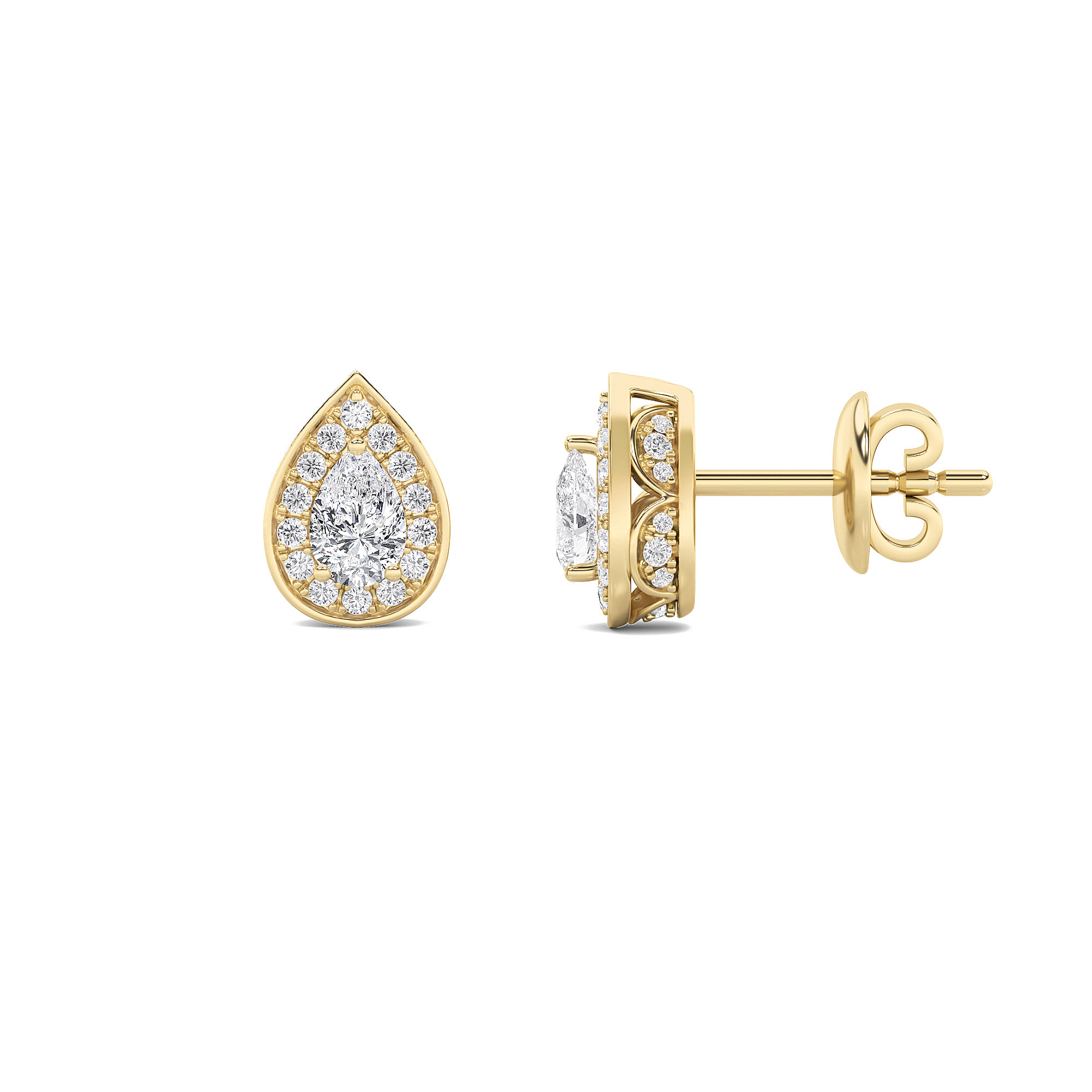 1Cttw Pear Shaped Lab Grown Diamond (F/VS) Halo Stud Earrings in 14K Gold