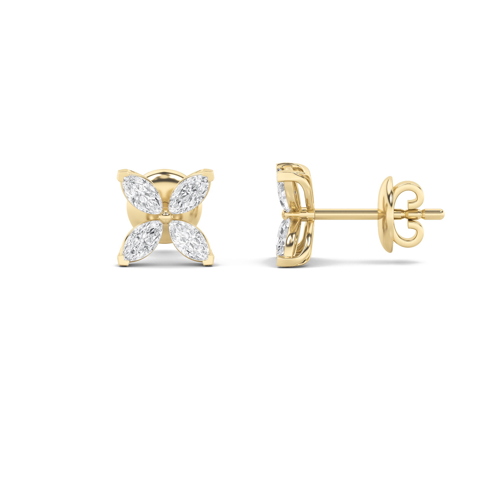 2Cttw Marquise Shaped Lab Grown Diamond (F/VS) Flower Earrings in 14K Gold