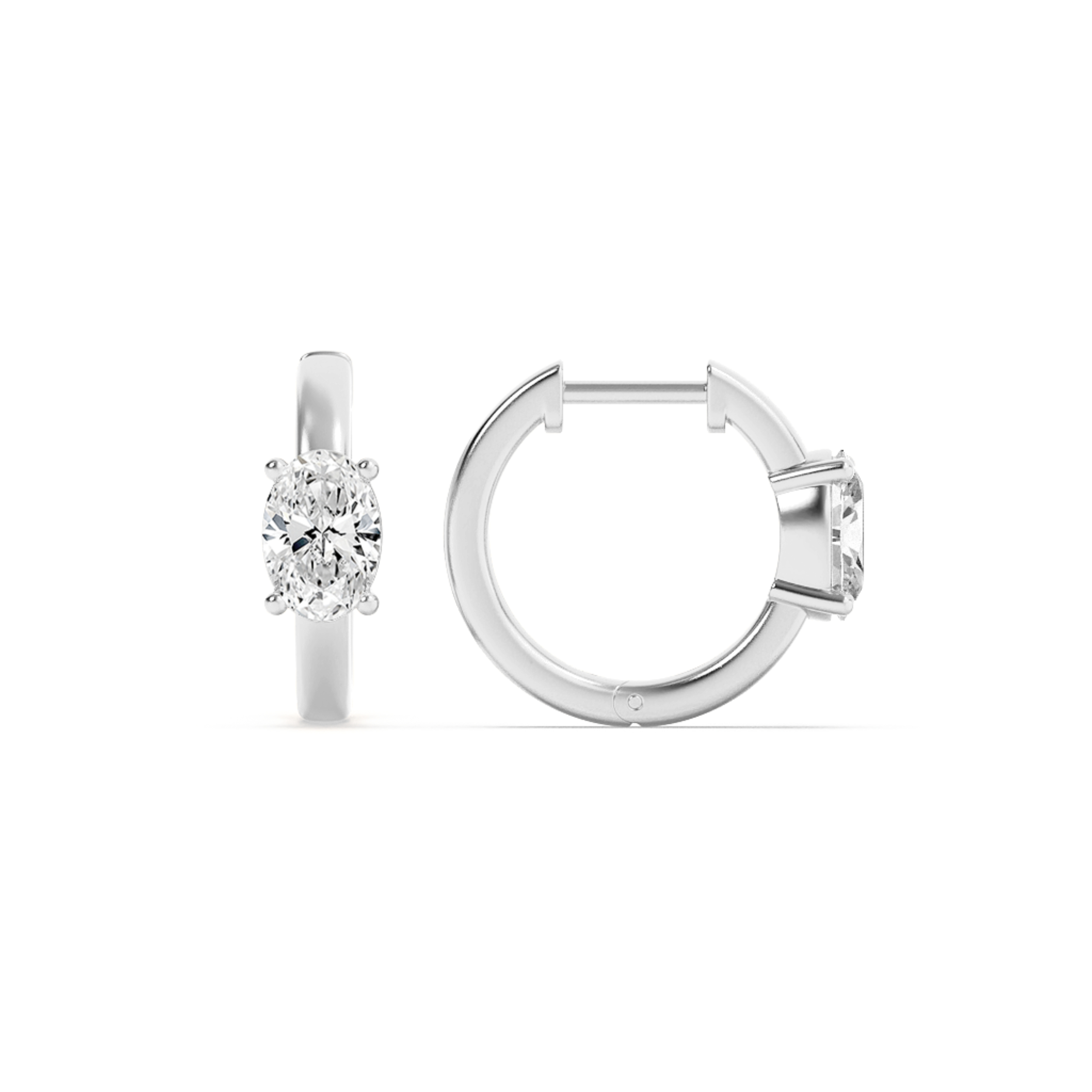 1.5Cttw Oval Shaped Lab Grown Diamond (F/VS) Solitaire Huggie Earrings in 14K Gold