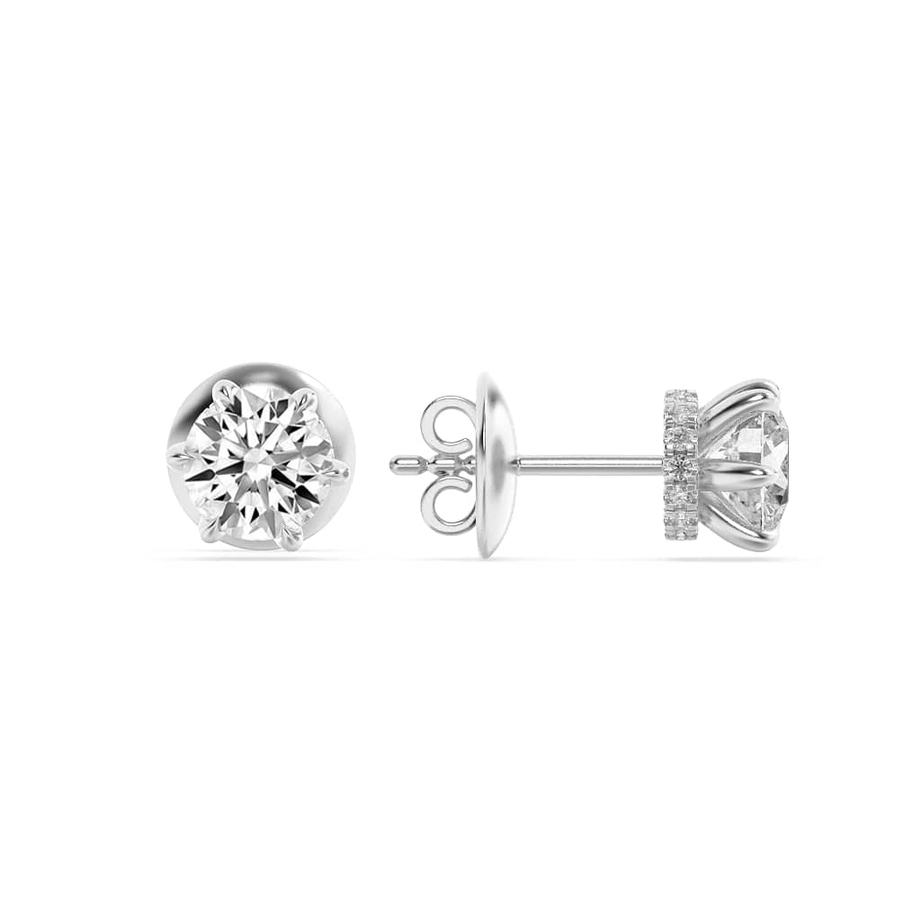 3Cttw Round Shaped Lab Grown Diamond (F/VS) Hidden Halo Stud Earrings in 14K Gold
