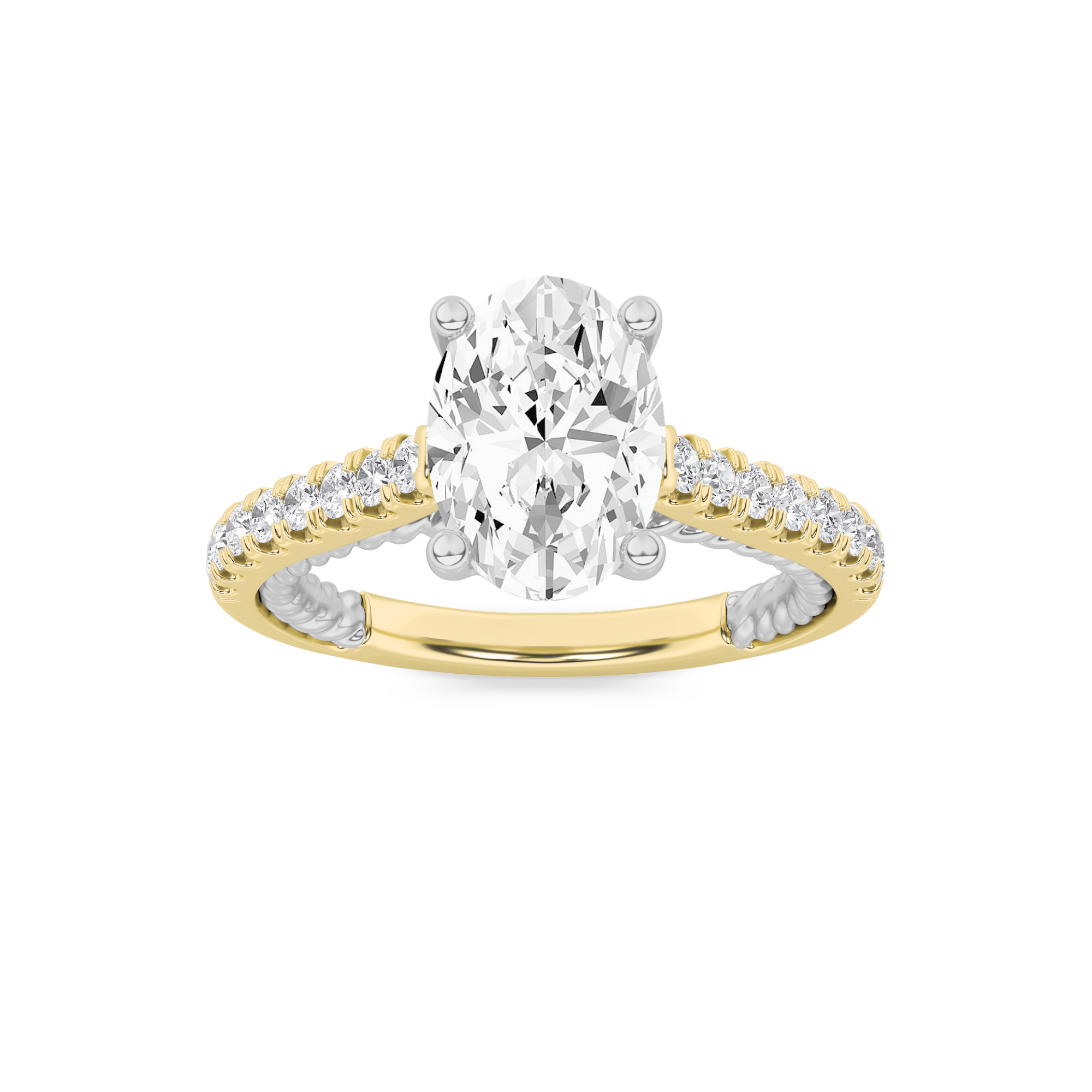 2Cttw Oval Shaped Lab Grown Diamond (F/VS) Two Tone Accented Rope Design Engagement Ring in 14K Gold