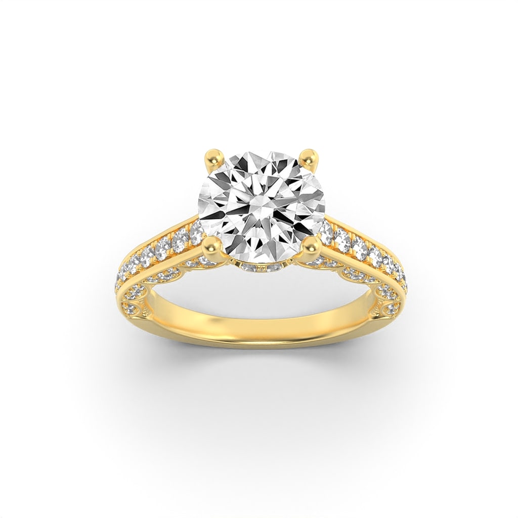 2Cttw Round Shaped Lab Grown Diamond (F/VS) Accented Engagement Ring in 14K Gold