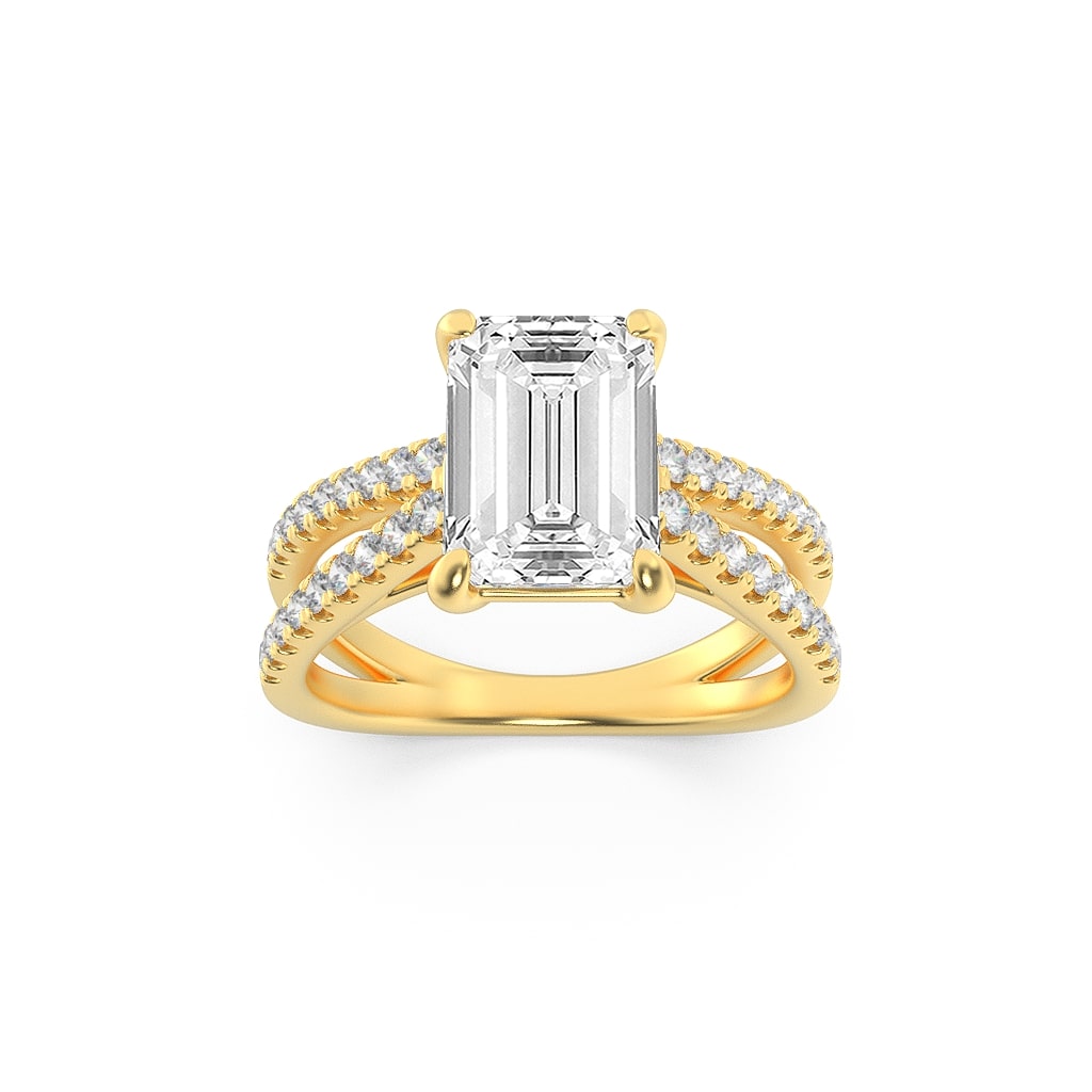 2Cttw Emerald Shaped Lab Grown Diamond (F/VS) Cross Shank Accented Engagement Ring in 14K Gold