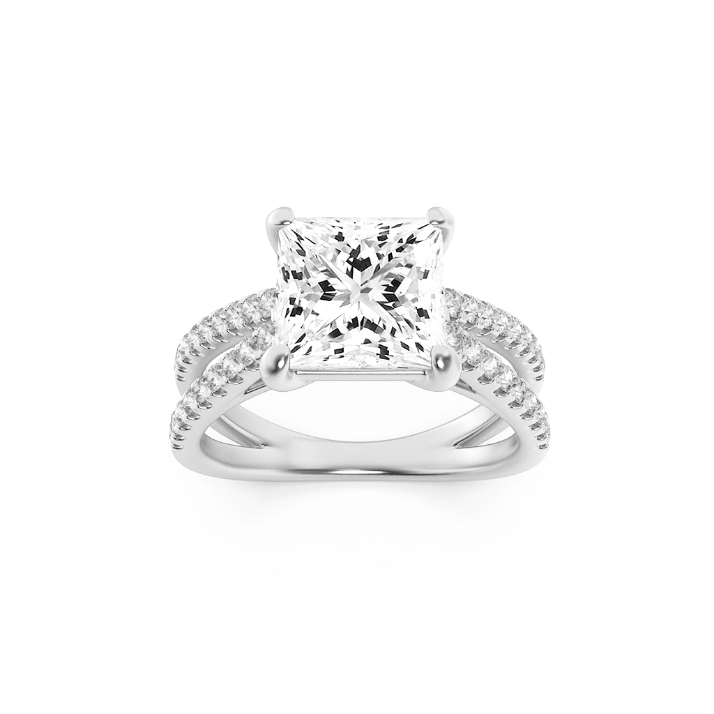 2Cttw Princess Shaped Lab Grown Diamond (F/VS) Cross Shank Accented Engagement Ring in 14K Gold