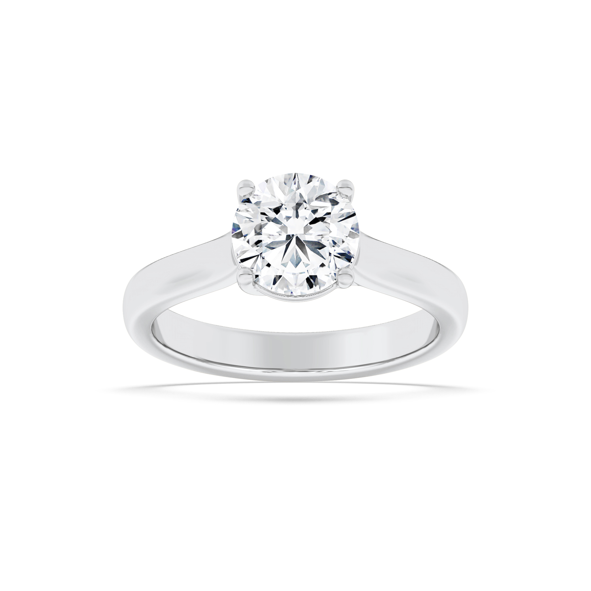 1.5Cttw Round Shaped Lab Grown Diamond (F/VS) Plain Cathedral Trellis Shank Solitaire Engagement Ring in 14K Gold