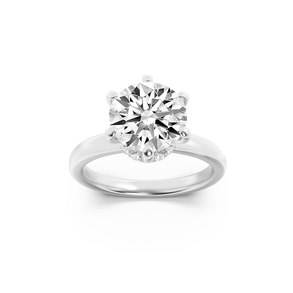 1Cttw Round Shaped Lab Grown Diamond (F/VS) Hidden Halo Plain Shank Engagement Ring in 14K Gold