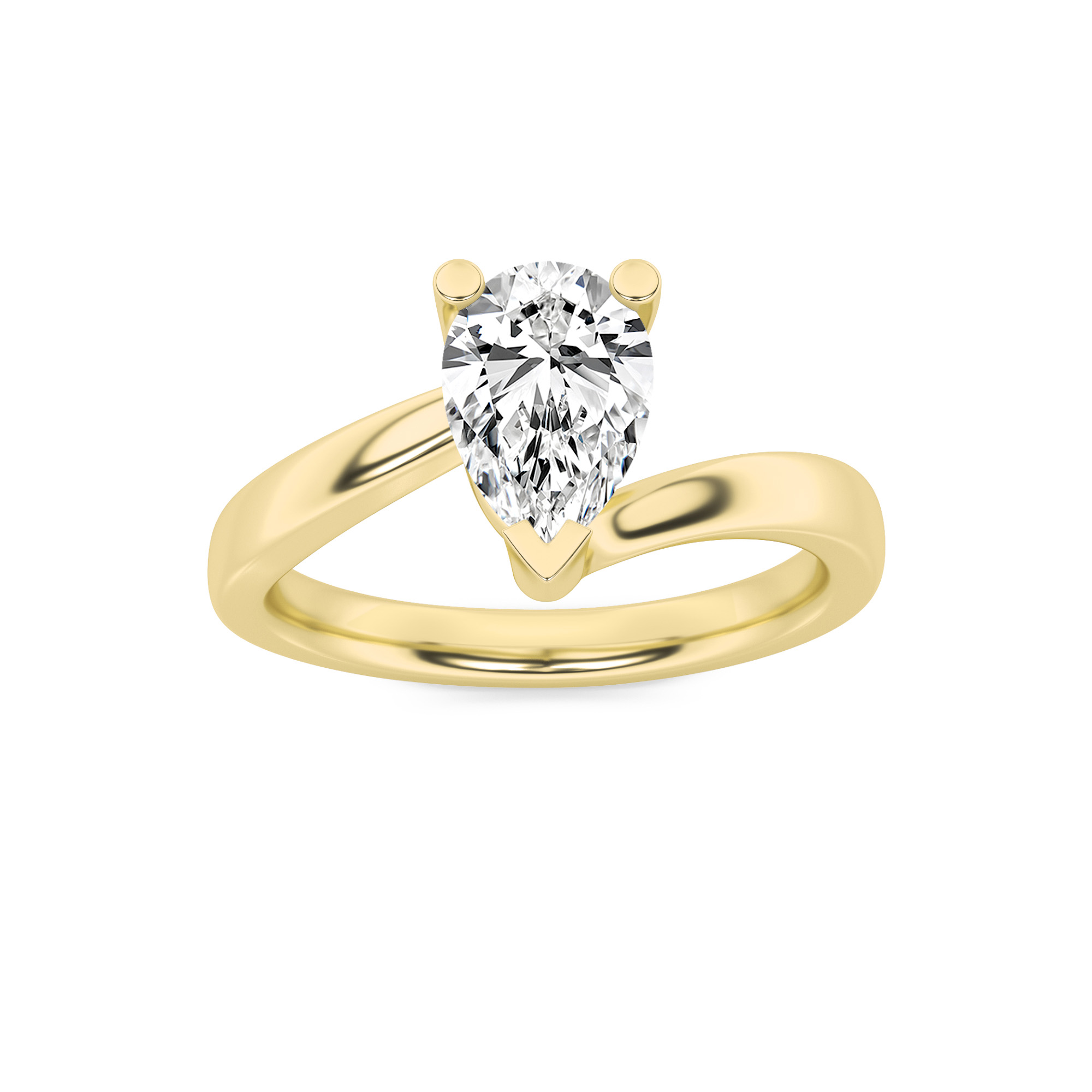 1Cttw Pear Shaped Lab Grown Diamond (F/VS) Bypass Shank Engagement Ring in 14K Gold