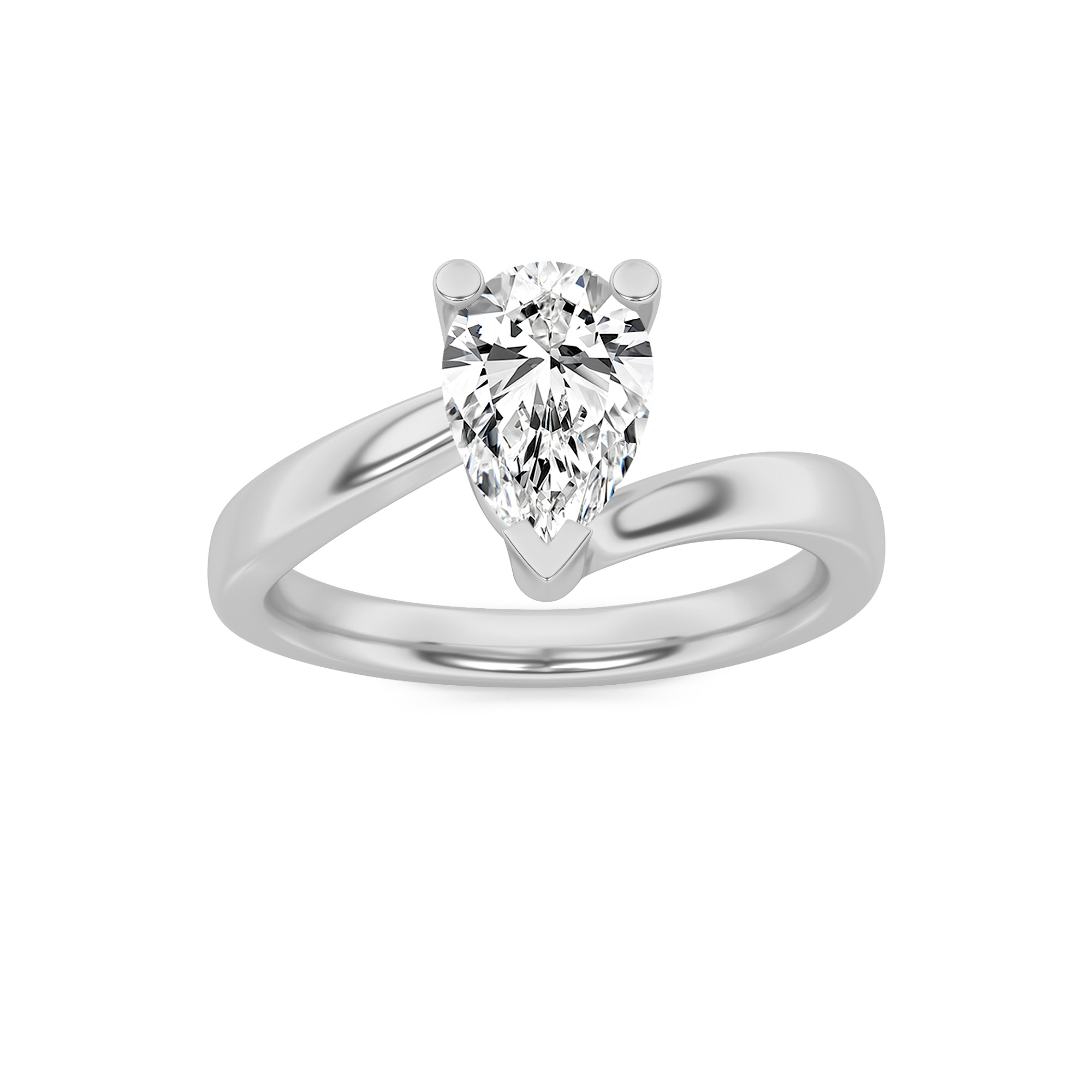 2Cttw Pear Shaped Lab Grown Diamond (F/VS) Bypass Shank Engagement Ring in 14K Gold
