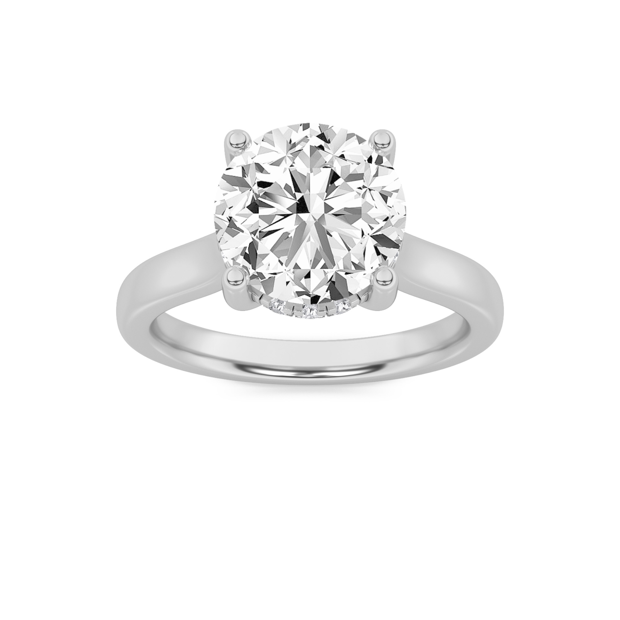 2Cttw Round Shaped Lab Grown Diamond (F/VS) Hidden Halo Cathedral Shank Engagement Ring in 14K Gold