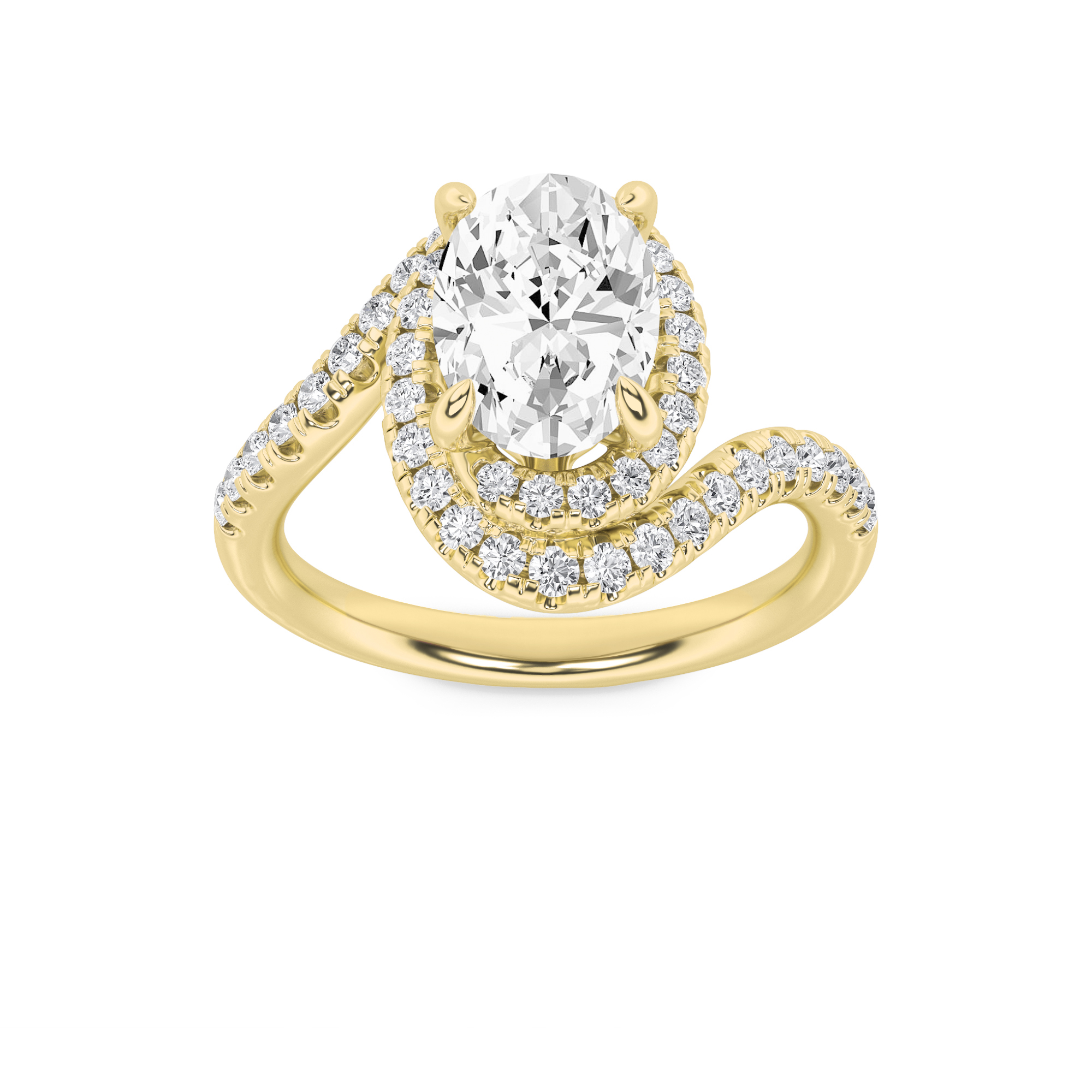 2Cttw Oval Shaped Lab Grown Diamond (F/VS) Swirl Accented Engagement Ring in 14K Gold