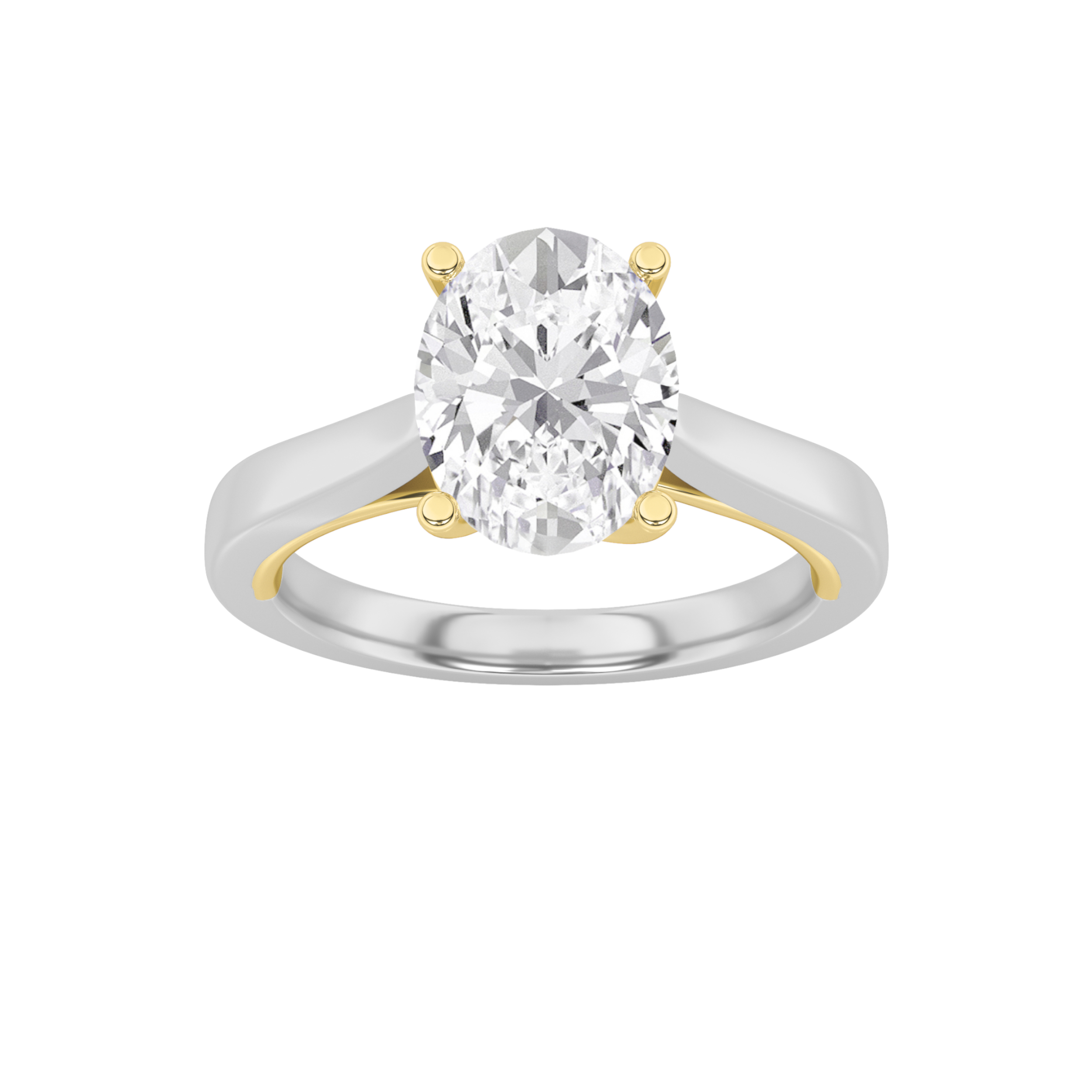 1Cttw Oval Shaped Lab Grown Diamond (F/VS) Two Tone Twisted Basket Cathedral Shank Solitaire Ring in 14K Gold