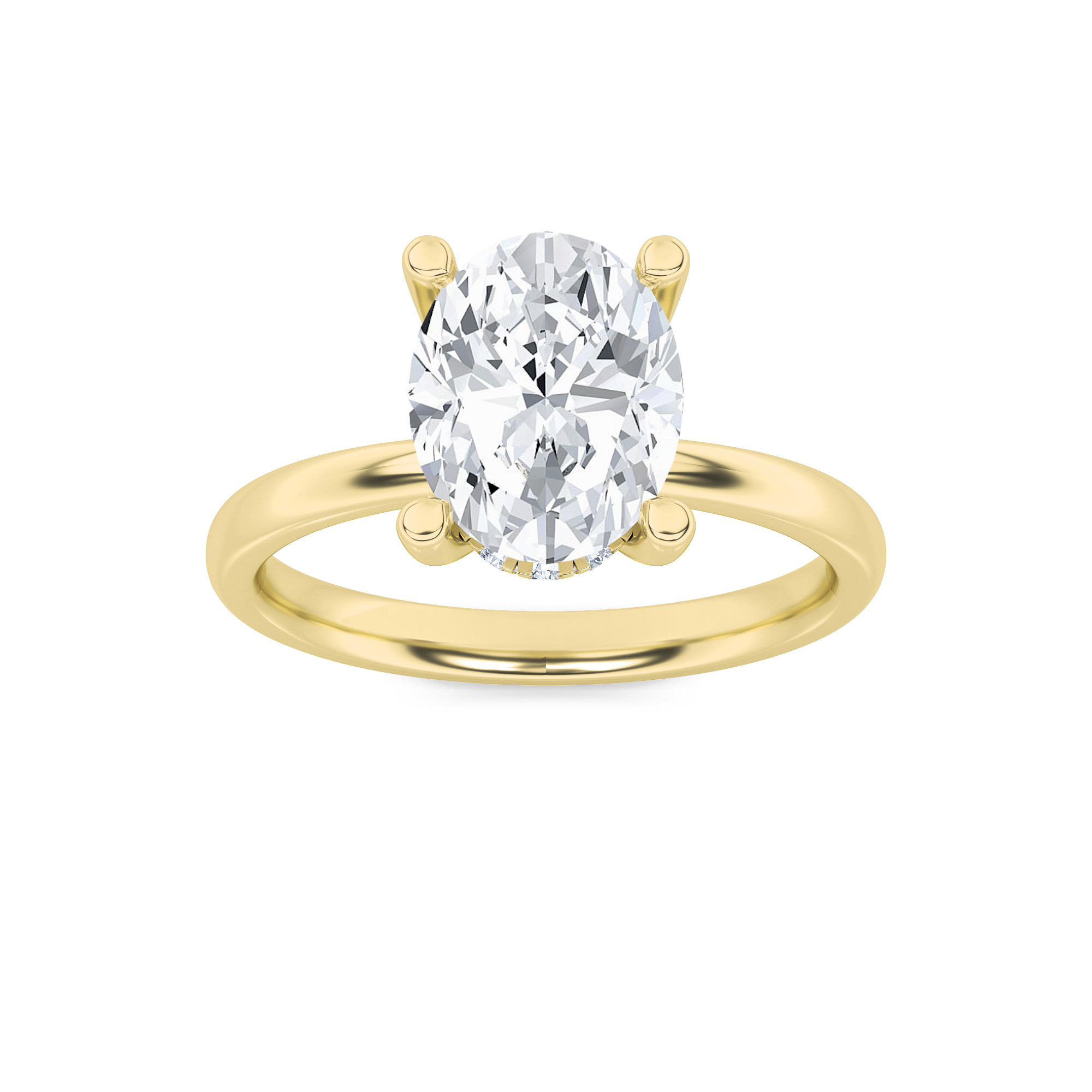 2Cttw Oval Shaped Lab Grown Diamond (F/VS) Hidden Halo Petite Shank  Ring in 14K Gold