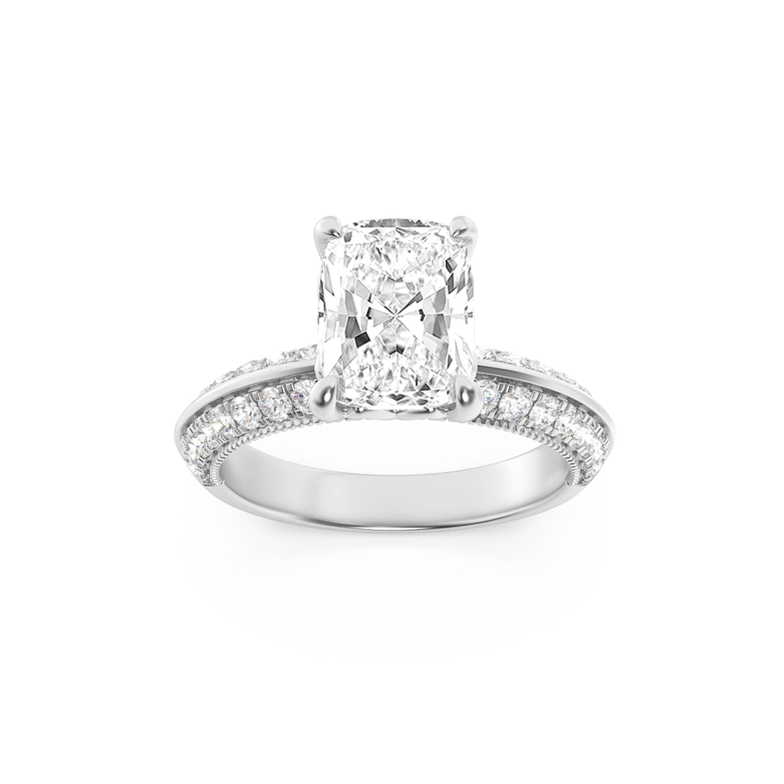 1.75Cttw Elongated Cushion Shaped Lab Grown Diamond (F/VS) Three Row Micro Pave Engagement Ring in 14K Gold