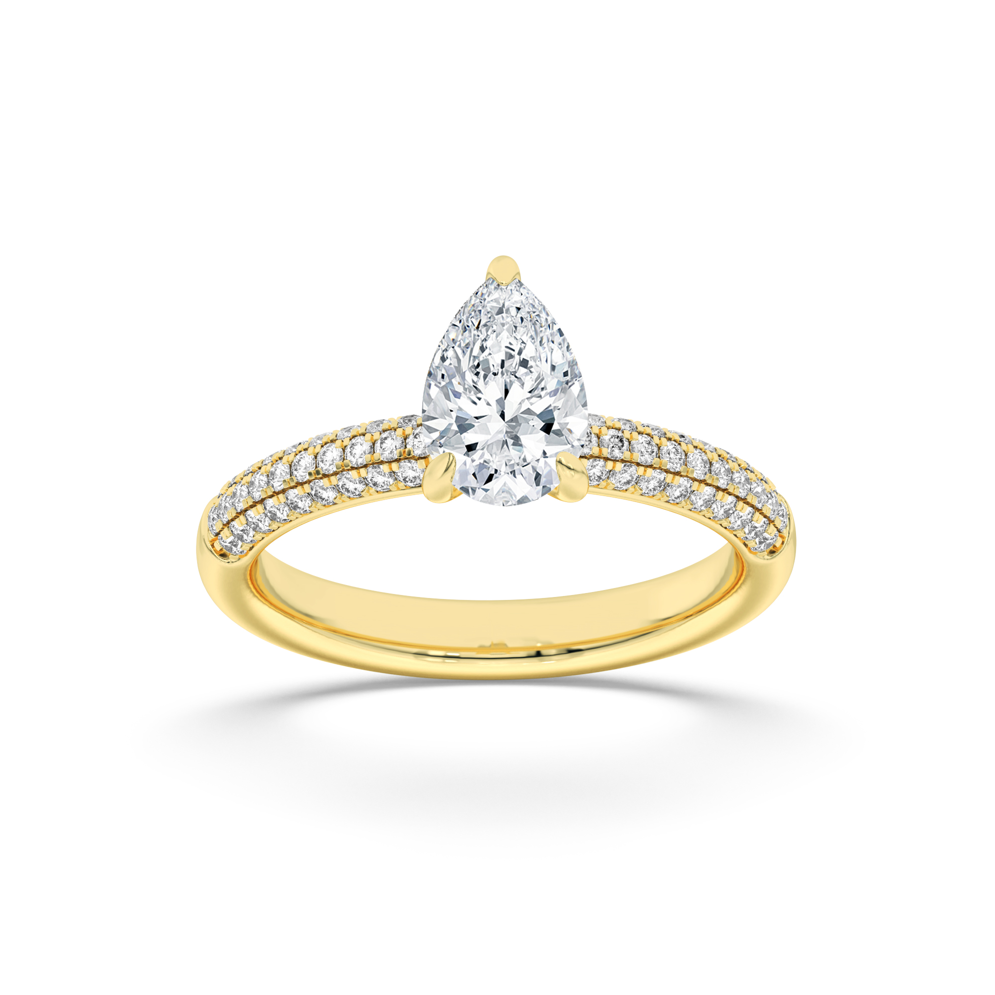 1.5Cttw Pear Shaped Lab Grown Diamond (F/VS) Three Row Micro Pave Engagement Ring in 14K Gold